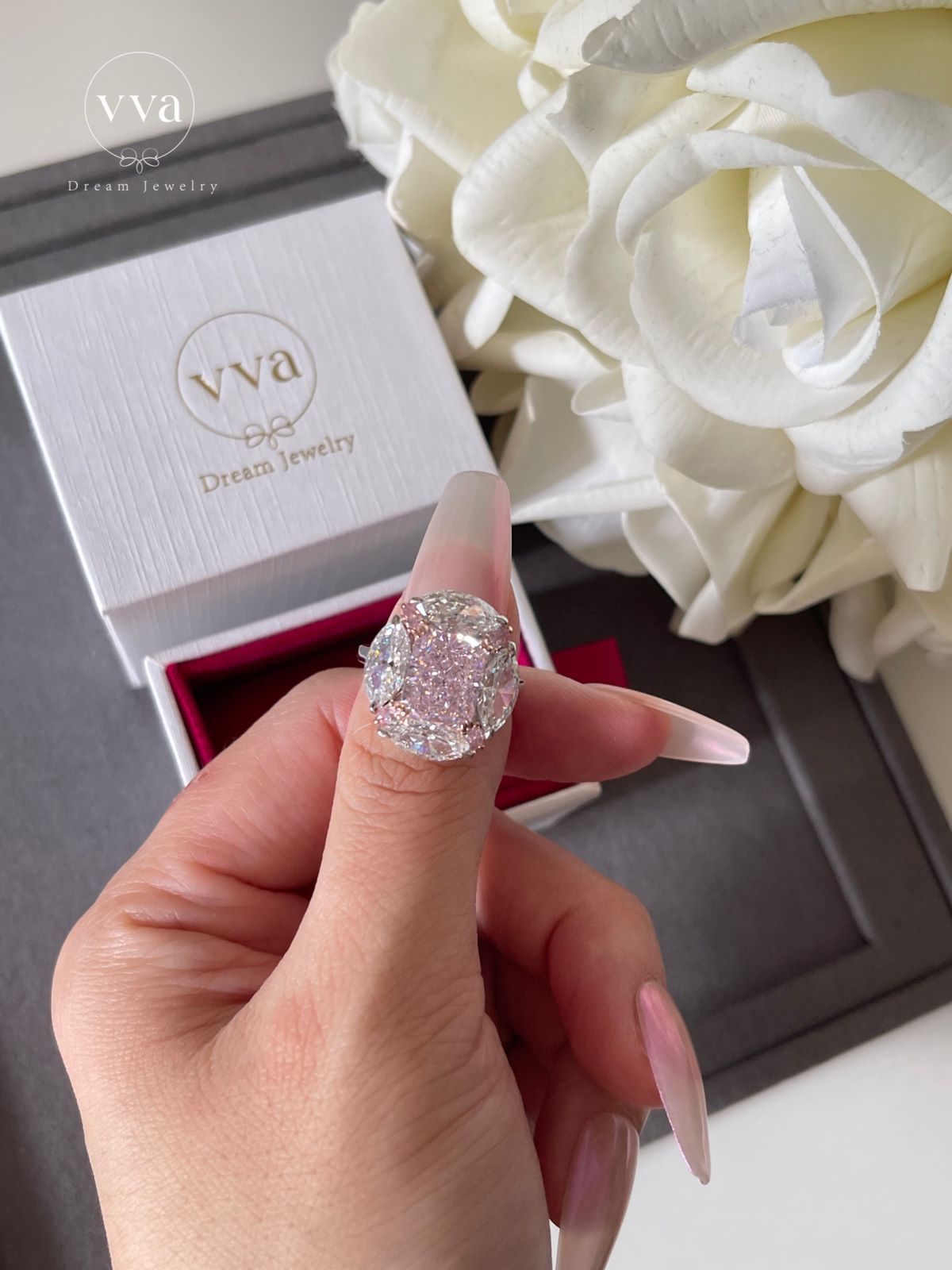 Radiant Cut Bubble Pink Moissanite Ring