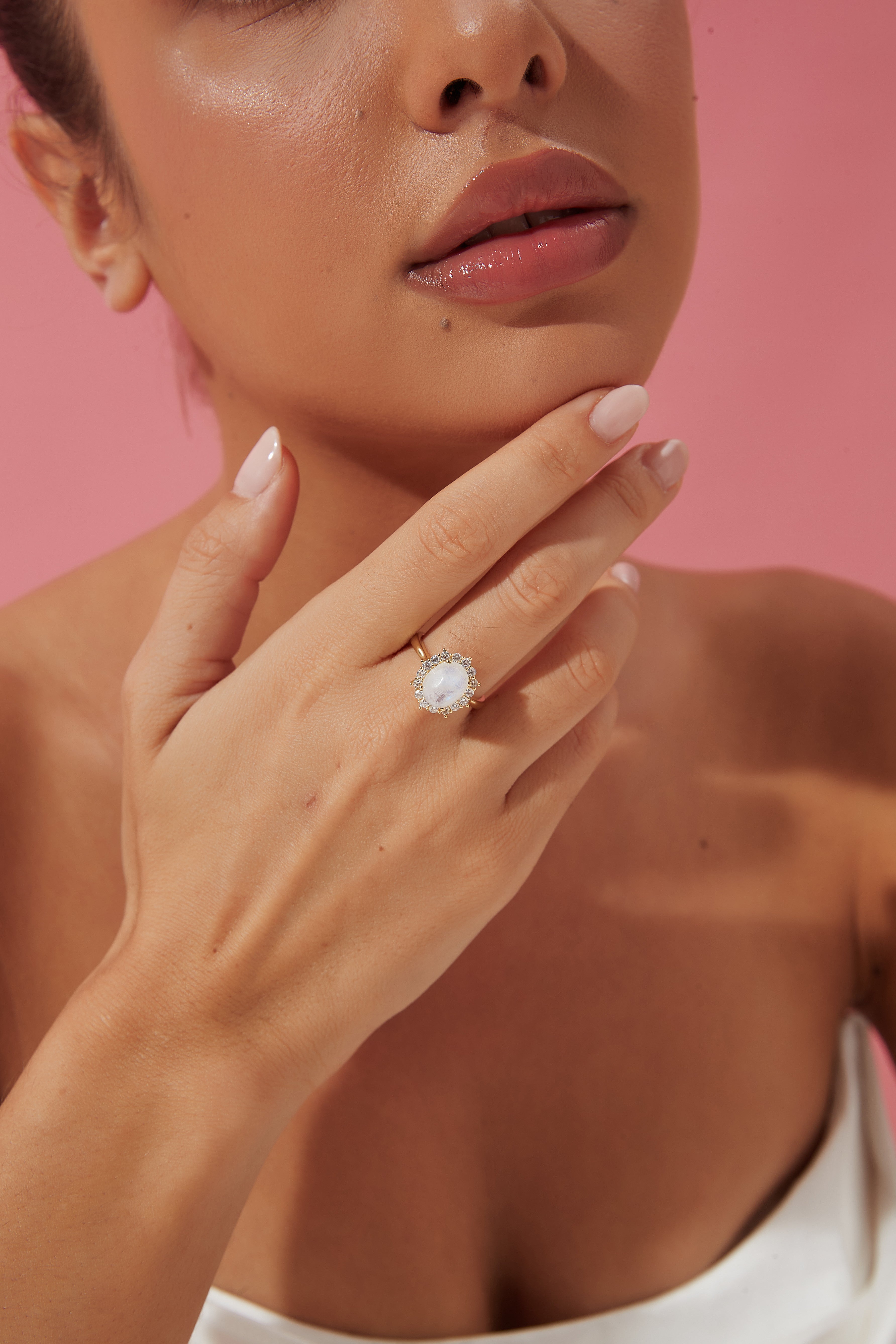 【SELENE】Unique Handmade Natural Blue Moonstone Engagement Ring Oval Shape 3ct