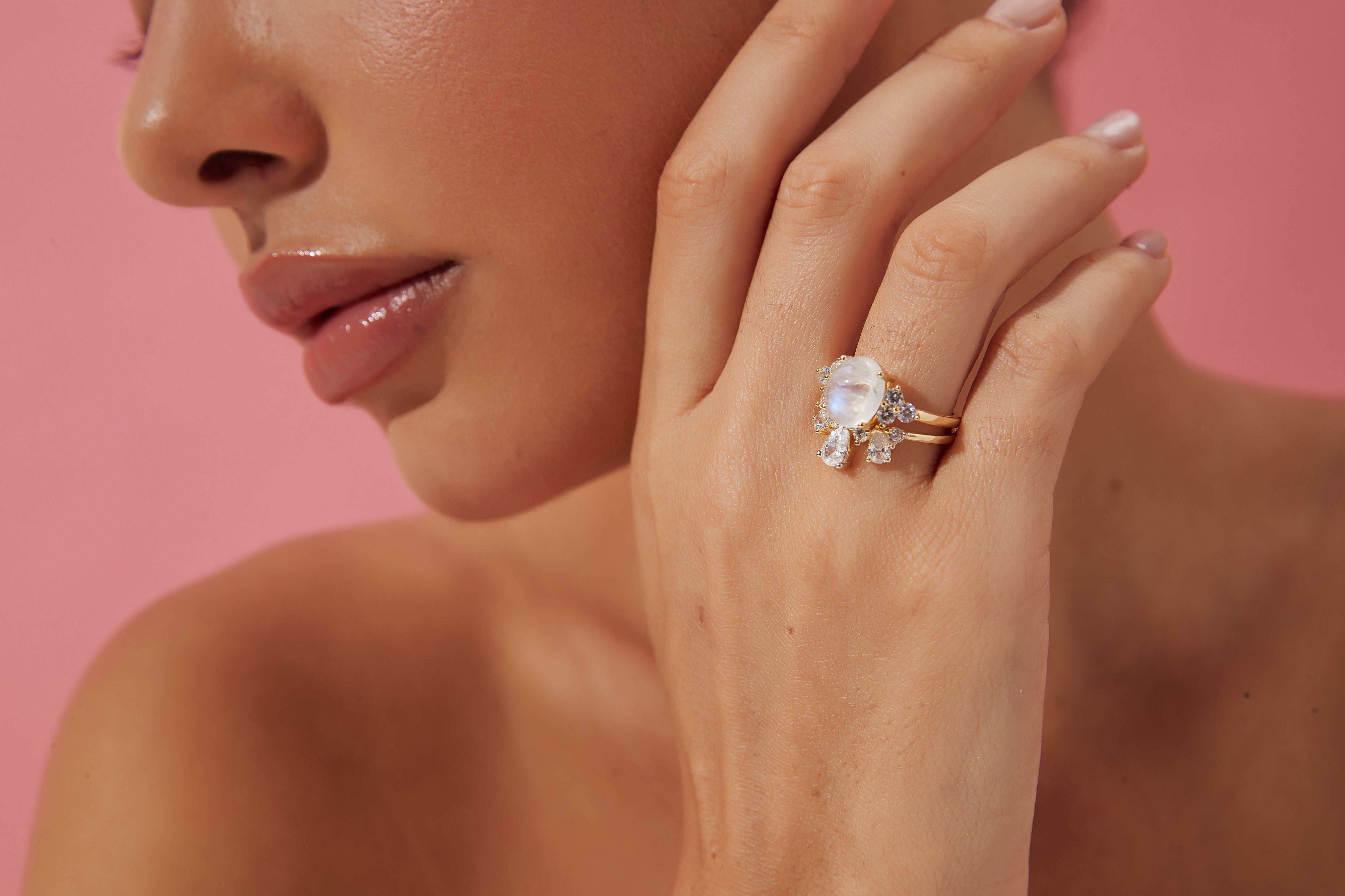 【DIANA】Unique Handmade Natural Blue Moonstone Engagement Ring 3ct Oval Shape