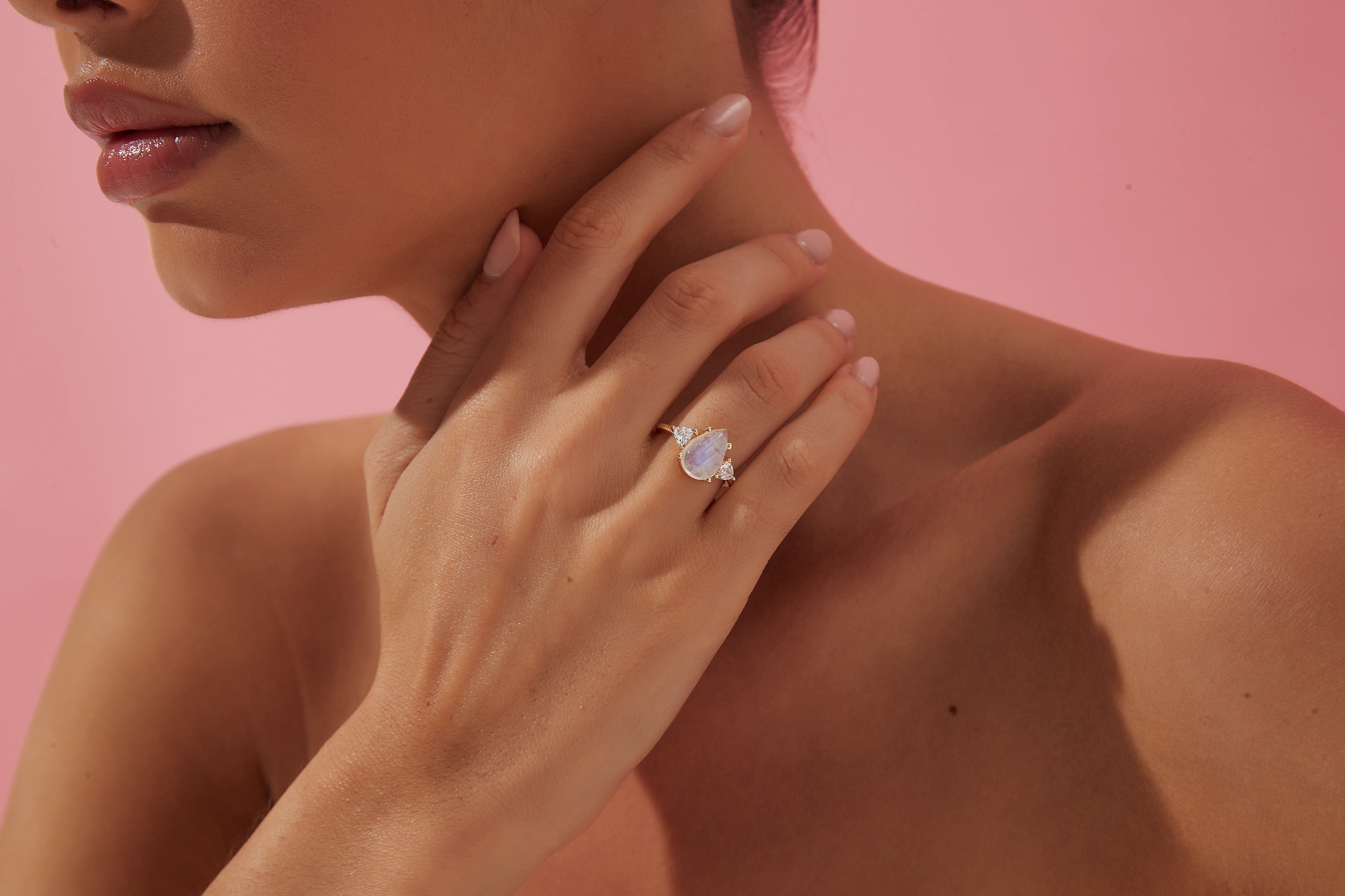 【SERAPHINA】Unique Handmade Natural Blue Moonstone Engagement Pear Shape 3ct