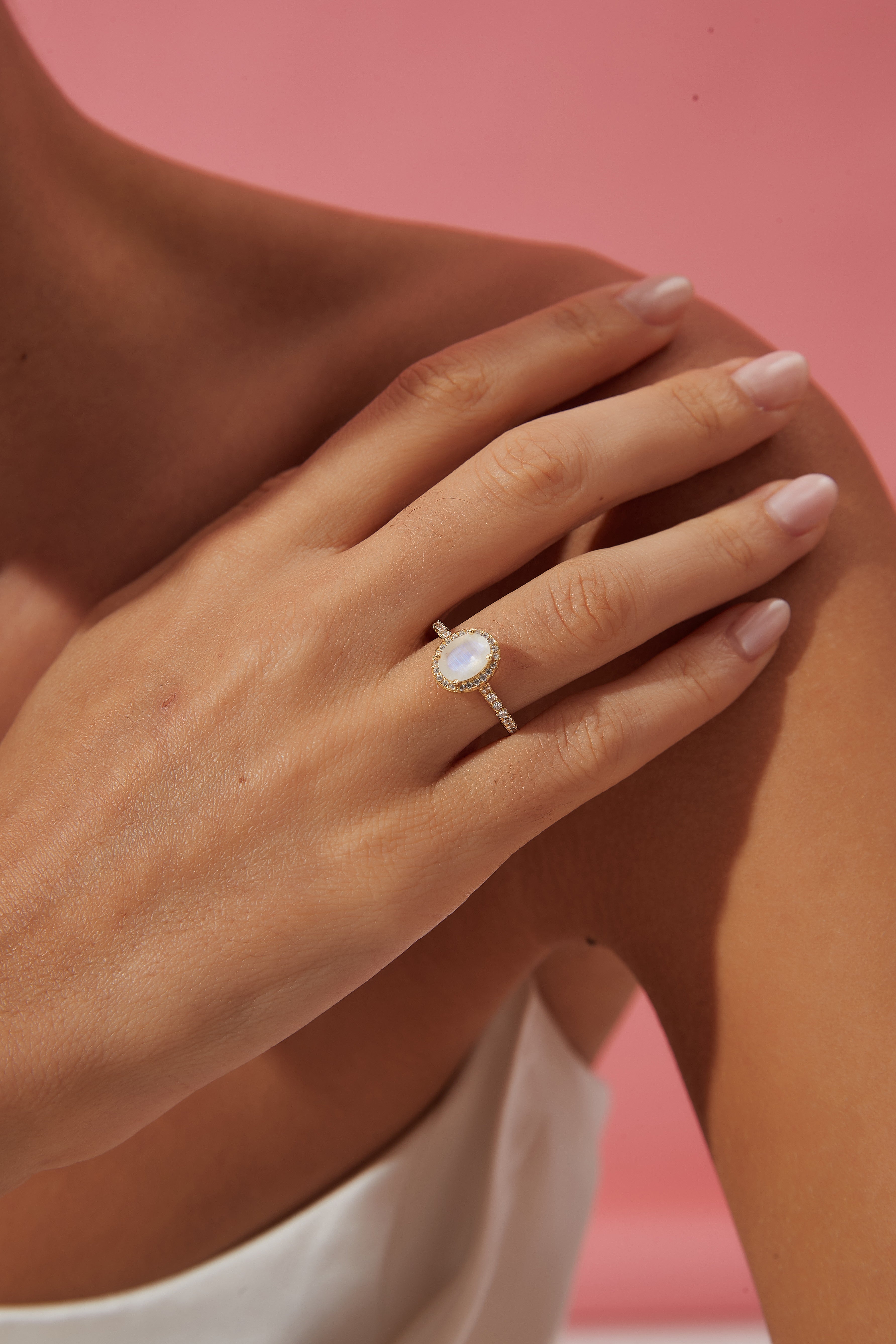 【Lunaria】Unique Handmade Natural Blue Moonstone Engagement Ring 1.5ct Oval Shape