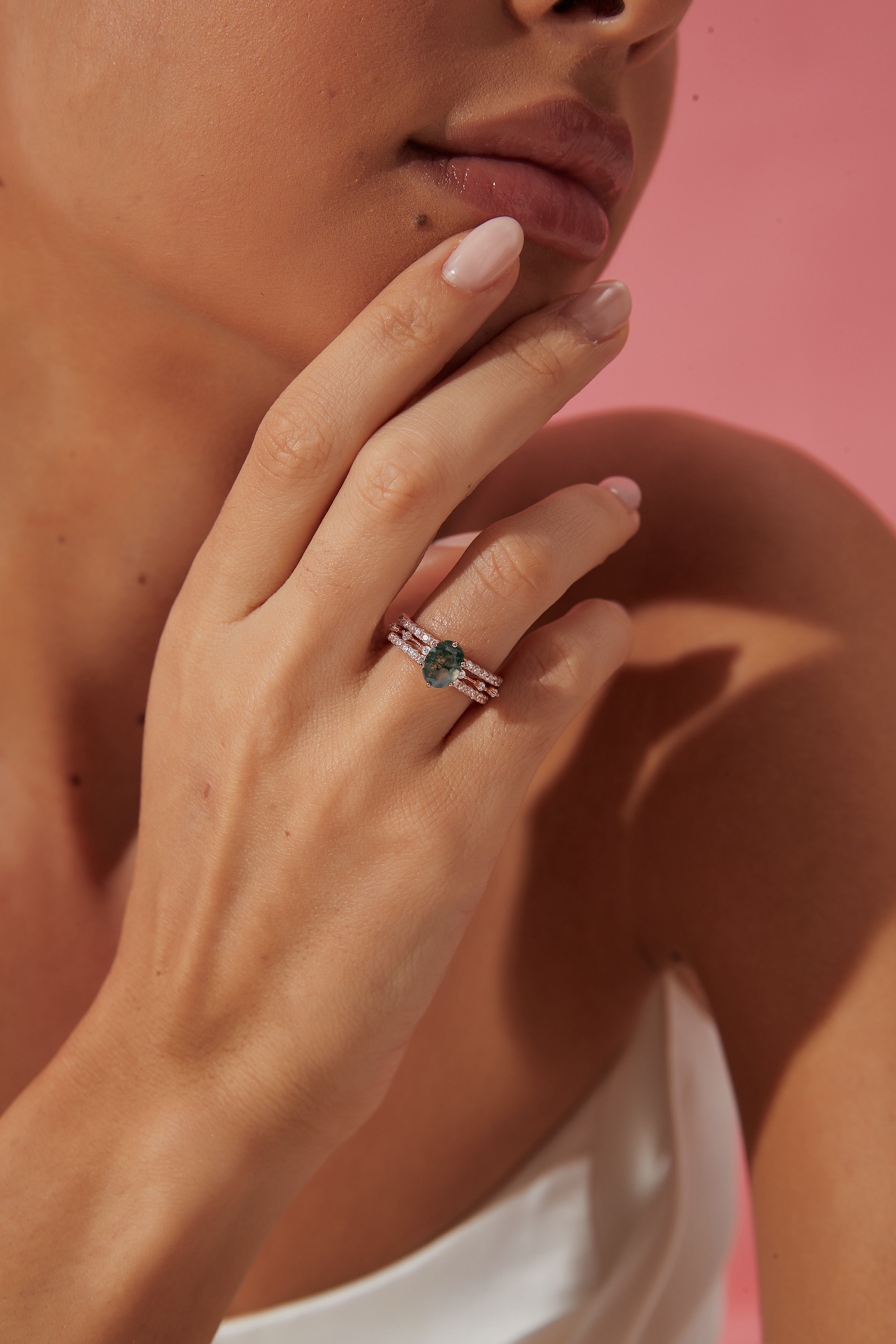 【Rootkeeper】Unique Handmade Natural Moss Agate Engagement Ring  1.5ct Oval Shape