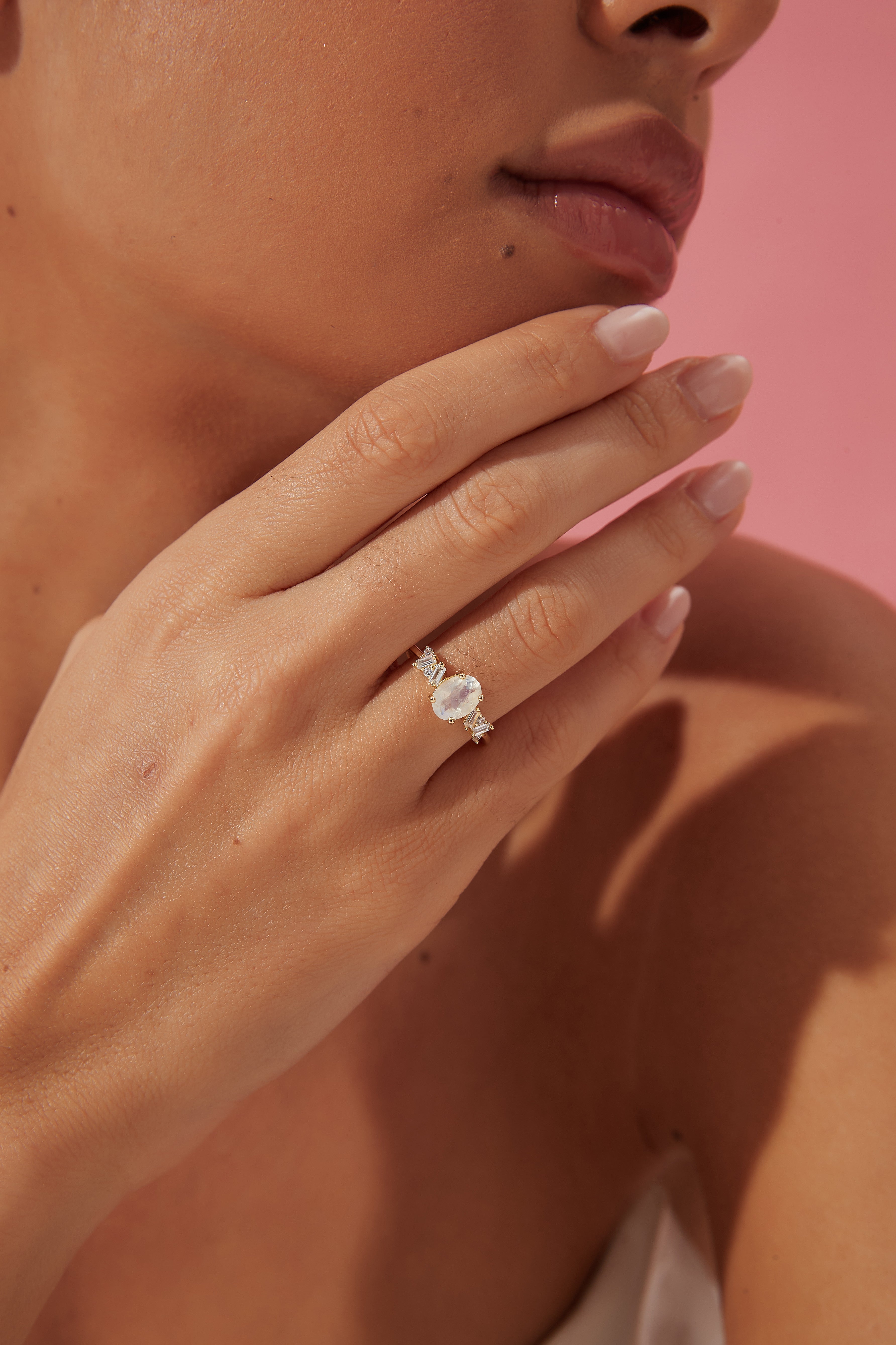 【Moonbeam Set】Unique Handmade Natural Blue Moonstone Engagement Ring Set 2pcs 1.5ct Oval Shape