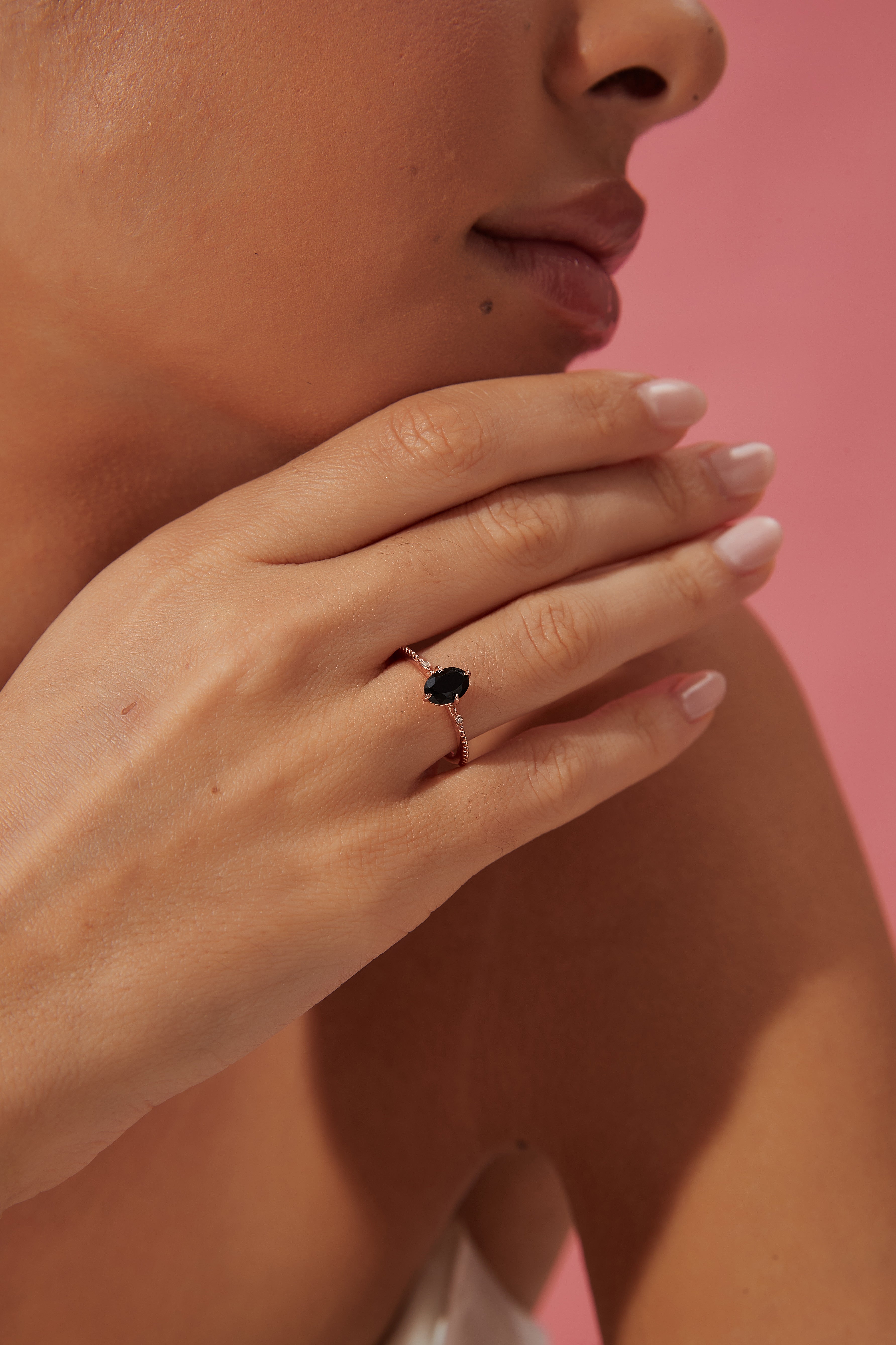 【Elysian Set】Handmade Natural Black Onyx Engagement Ring Set 2pcs 0.75ct Oval Shape