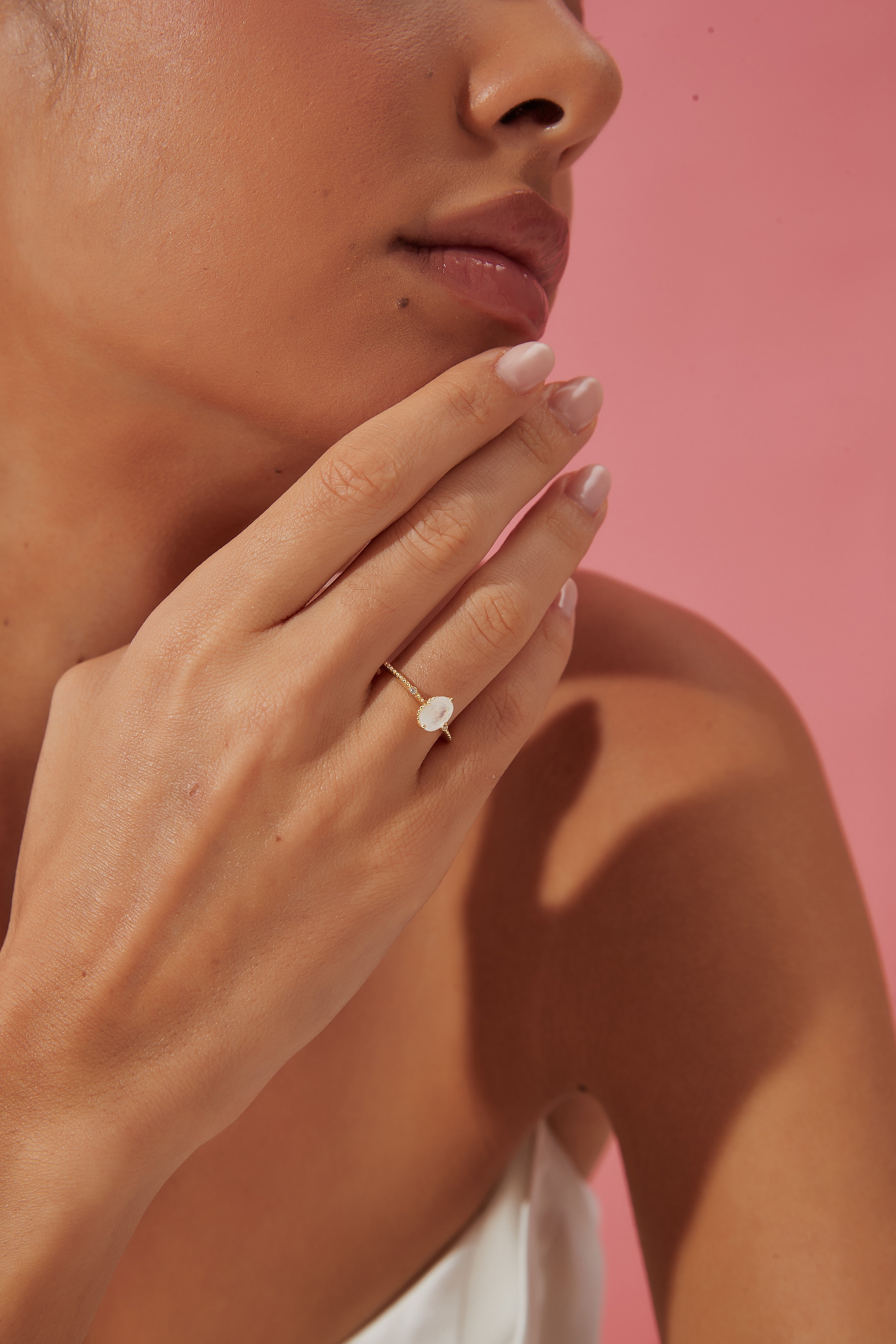 【Luna Twist Set】Unique Handmade Natural Blue Moonstone Engagement Ring Set 2pcs 0.75ct Oval Shape