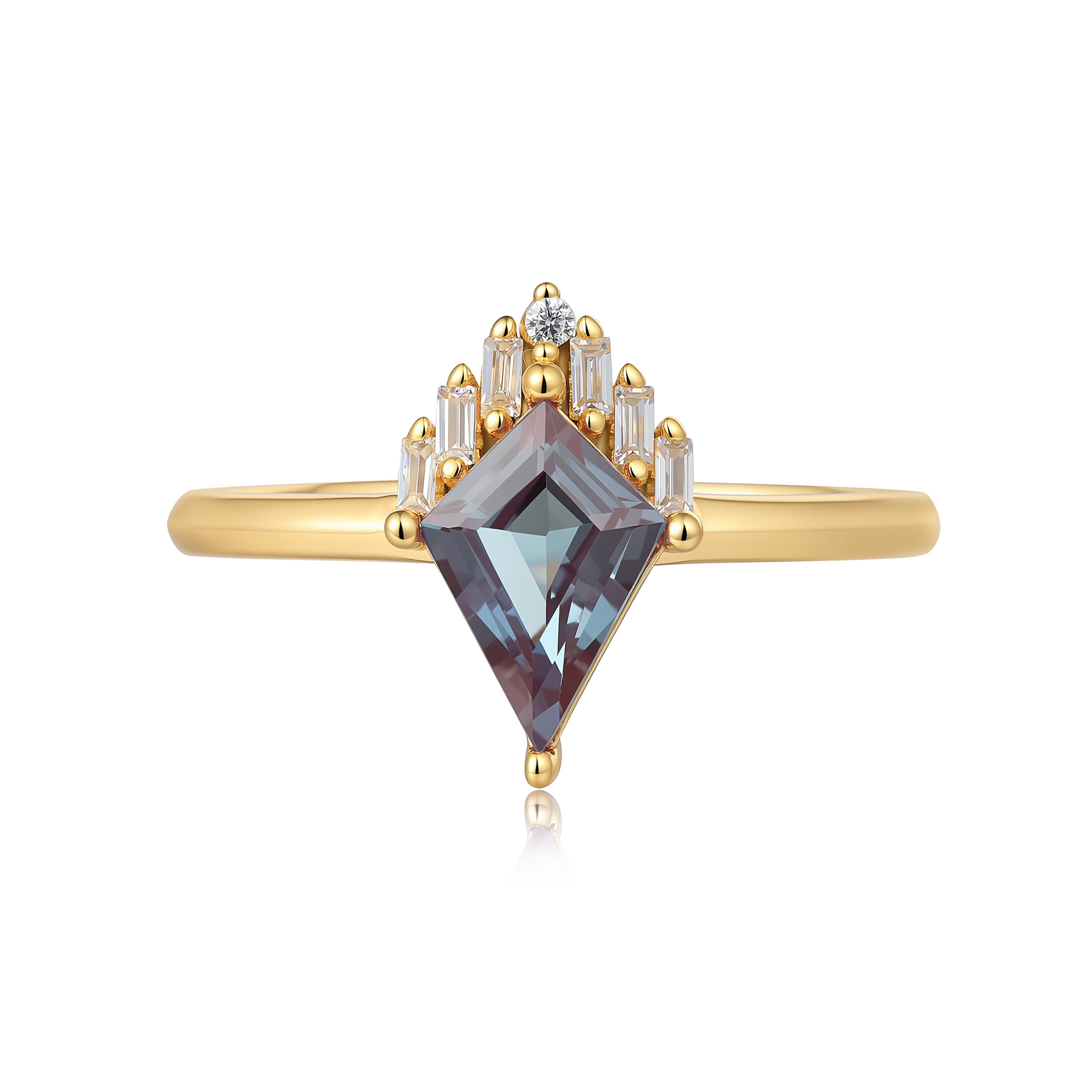 Astraea | Vintage Kite Cut Lab Grown Alexandrite Engagement Ring Solid 14K Gold