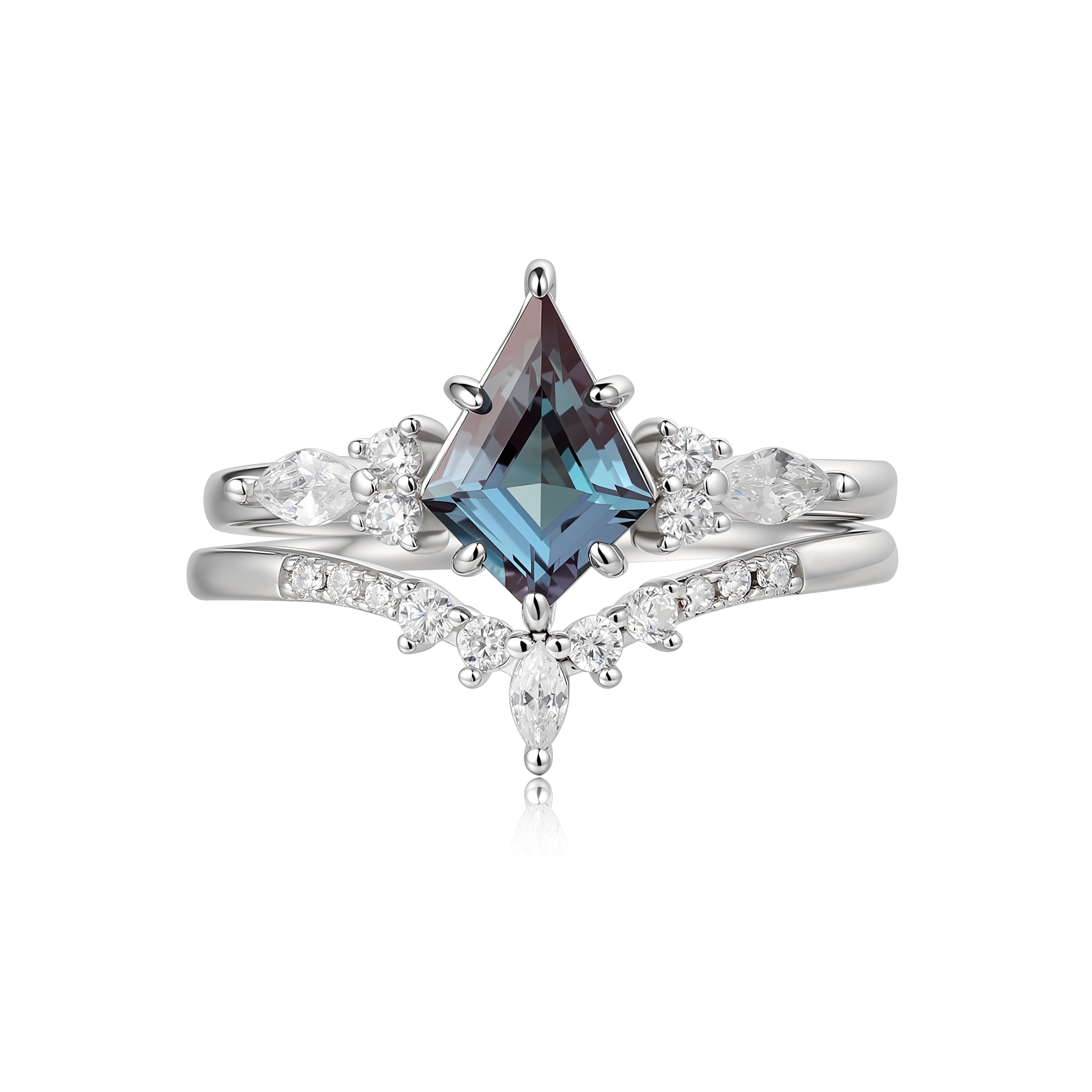 Arcana | Unique Kite Cut Lab Grown Alexandrite Engagement Ring Set Solid 14K Gold