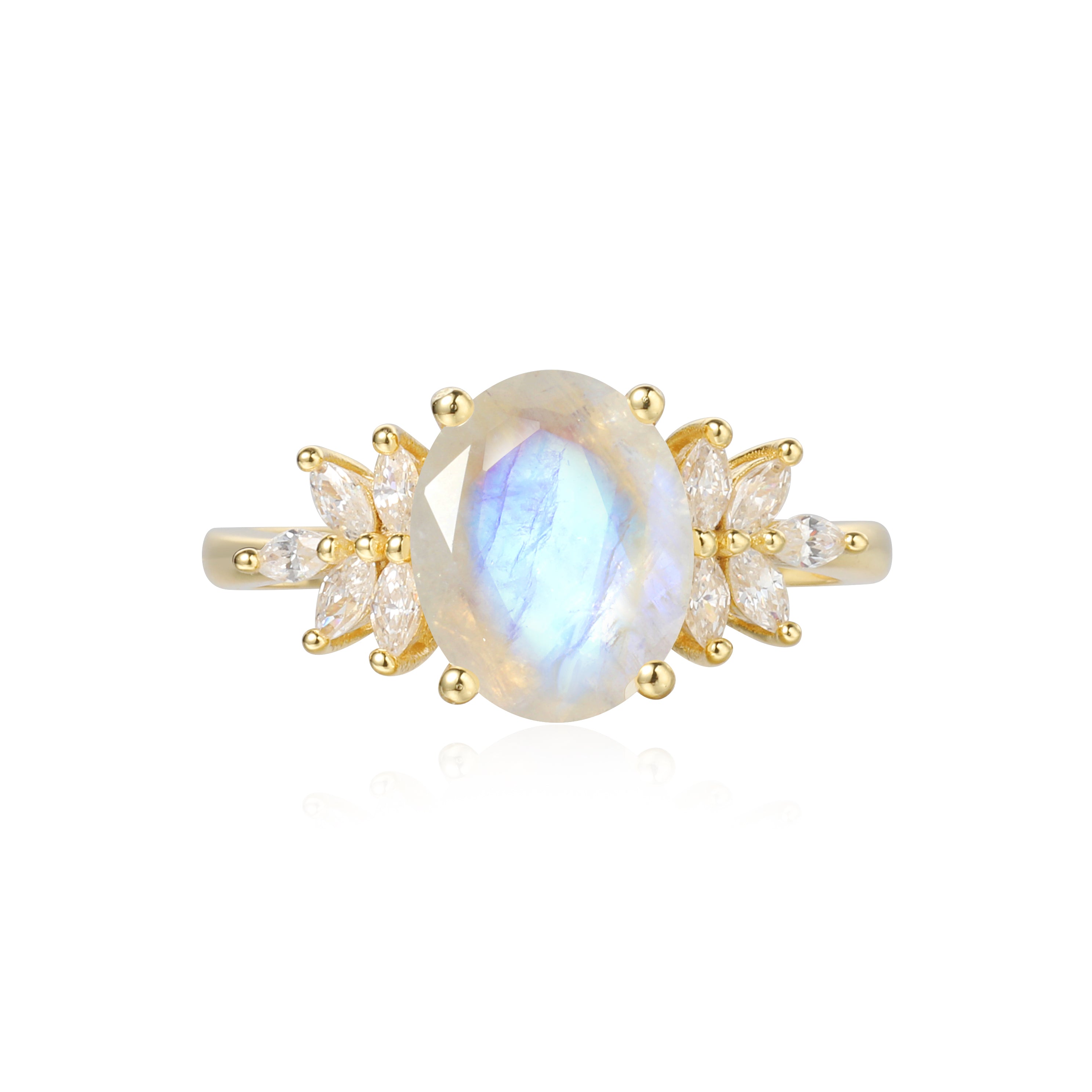 【CELESTE】Unique Handmade Natural Blue Moonstone Engagement Ring Oval Shape 3c