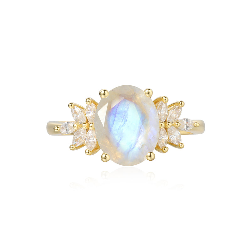 【CELESTE】Unique Handmade Natural Blue Moonstone Engagement Ring Oval Shape 3c