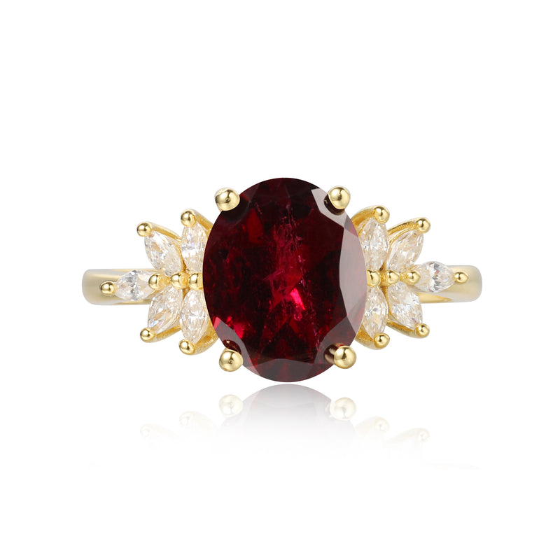 【SCARLETTE】Handmade Natural Rhodolite Garnet Engagement Ring Oval Shape 3ct