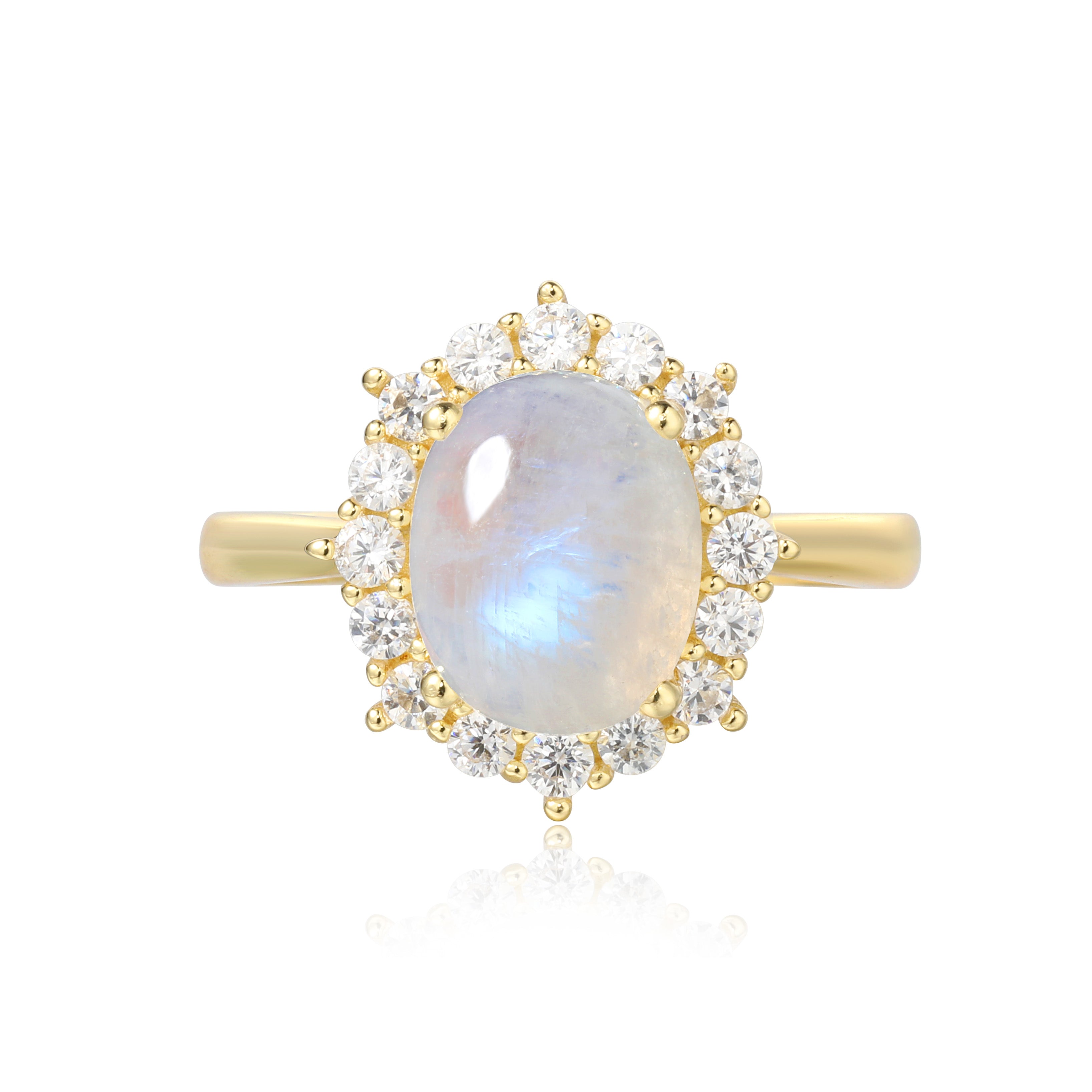 【SELENE SET】Unique Handmade Natural Blue Moonstone Engagement Ring Set 2pcs Oval Shape 3ct