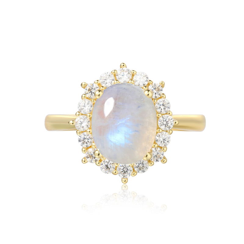 【SELENE】Unique Handmade Natural Blue Moonstone Engagement Ring Oval Shape 3ct