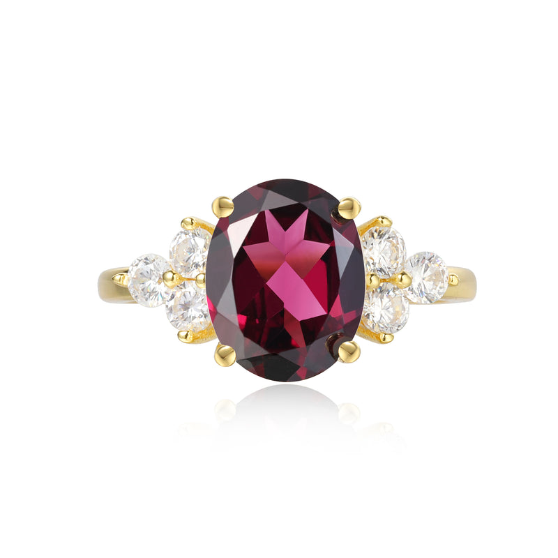 【CARMEN】Handmade Natural Rhodolite Garnet Engagement Ring 3ct Oval Shape