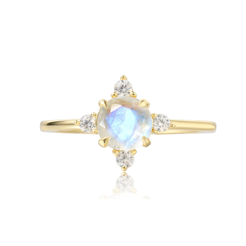 【ARIADNE】Unique Handmade Natural Blue Moonstone Engagement Ring Round Shape 0.8ct
