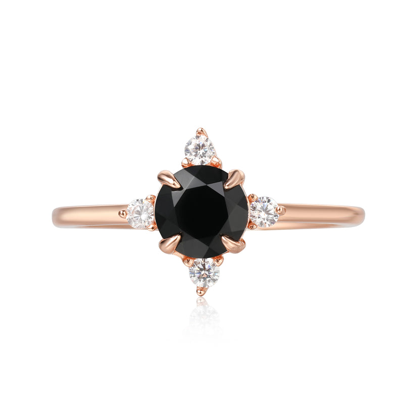 【HECATE】Unique Handmade Natural Black Onyx Engagement Ring Round Shape 0.8ct