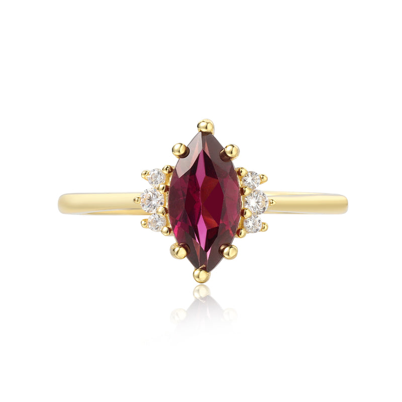 【Octavia】Handmade Natural Rhodolite Garnet Engagement Ring Marquise Shape 1ct