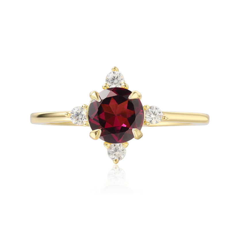 【FREYA】Unique Handmade Natural Rhodolite Garnet Engagement Ring Round Shape 0.8ct