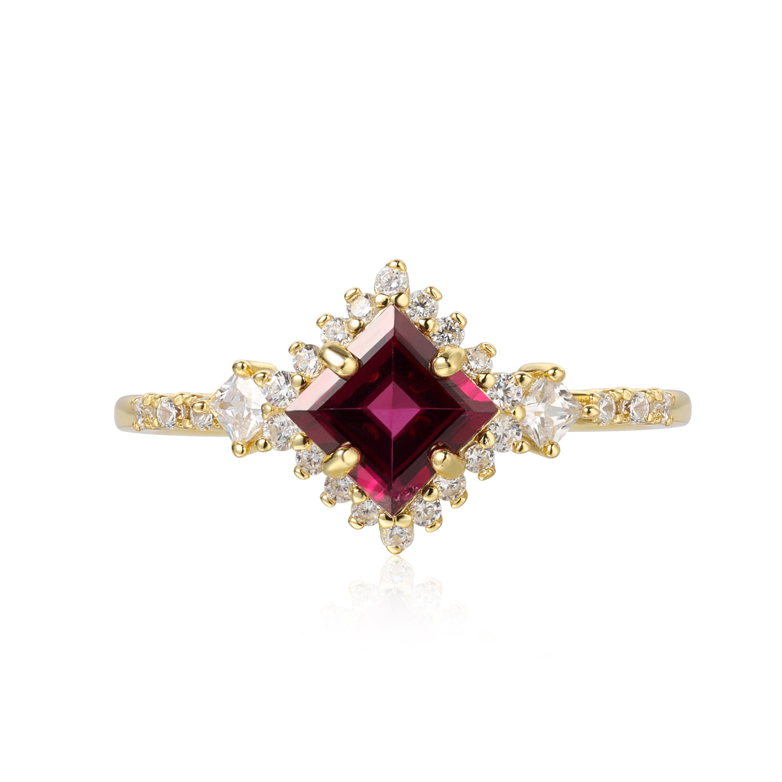 【ZENOBIA】Handmade Natural Rhodolite Garnet Engagement Ring Princess Shape 0.75ct