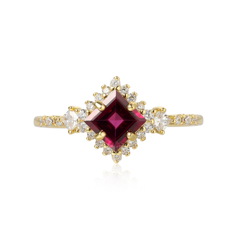 【ZENOBIA】Handmade Natural Rhodolite Garnet Engagement Ring Princess Shape 0.75ct