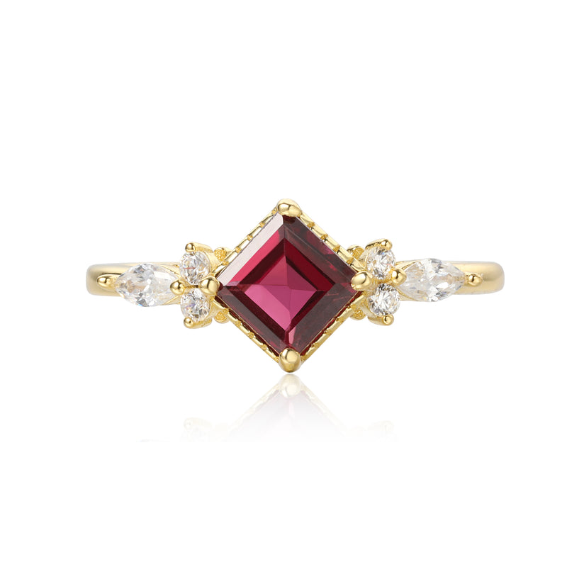 【ANTONIA】Handmade Natural Rhodolite Garnet Engagement Ring 0.75ct Princess Shape