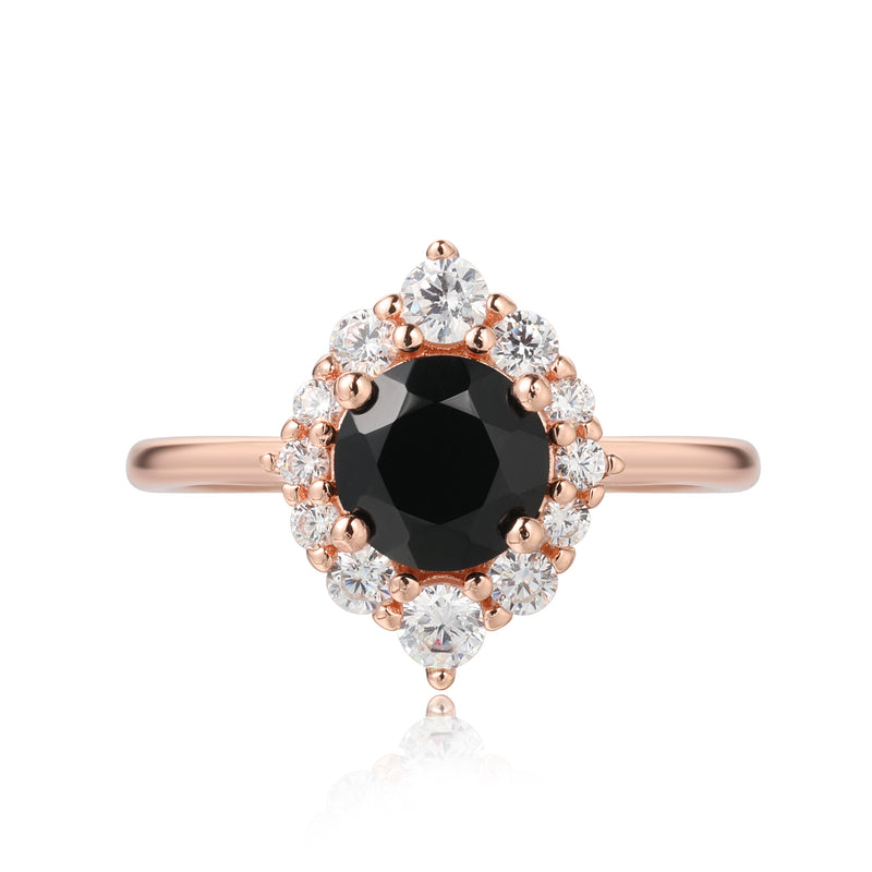 【Isolde】Unique Handmade Natural Black Onyx Engagement Ring 0.8ct Round Shape