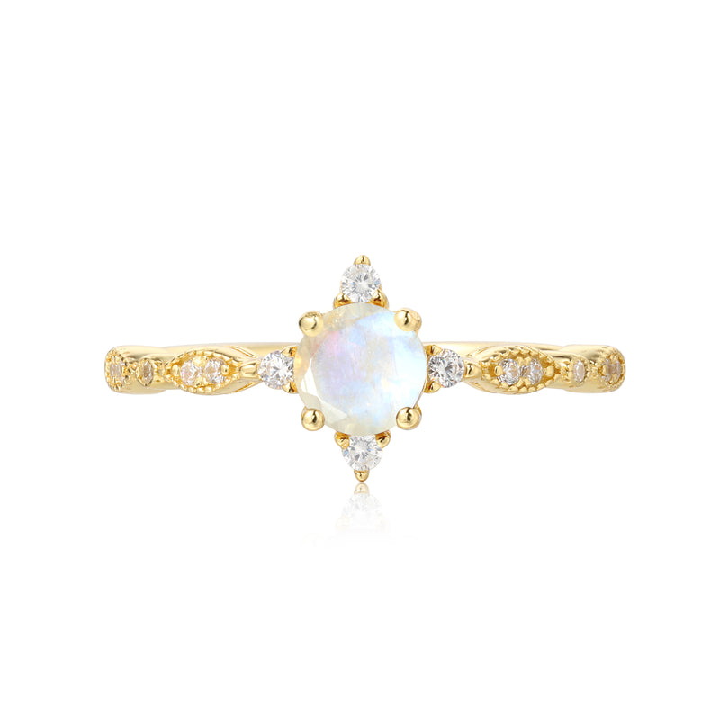 【Lucentia】Handmade Natural Blue Moonstone Engagement Ring 0.5ct Princess Shape