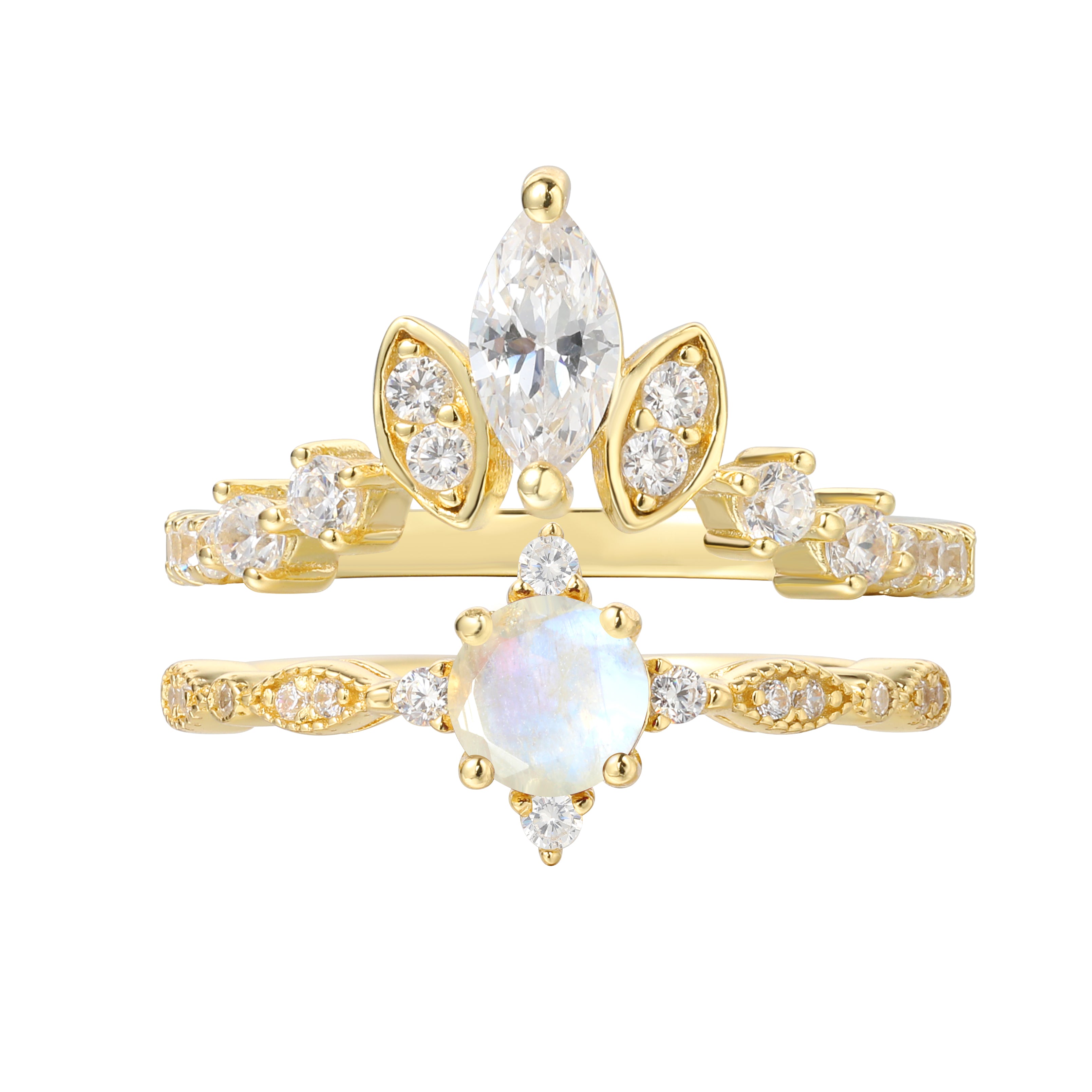 【Lucentia Set】Handmade Natural Blue Moonstone Engagement Ring Set 2pcs 0.5ct Princess Shape