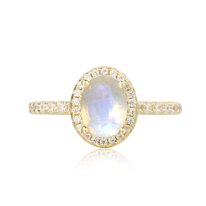 【Lunaria】Unique Handmade Natural Blue Moonstone Engagement Ring 1.5ct Oval Shape