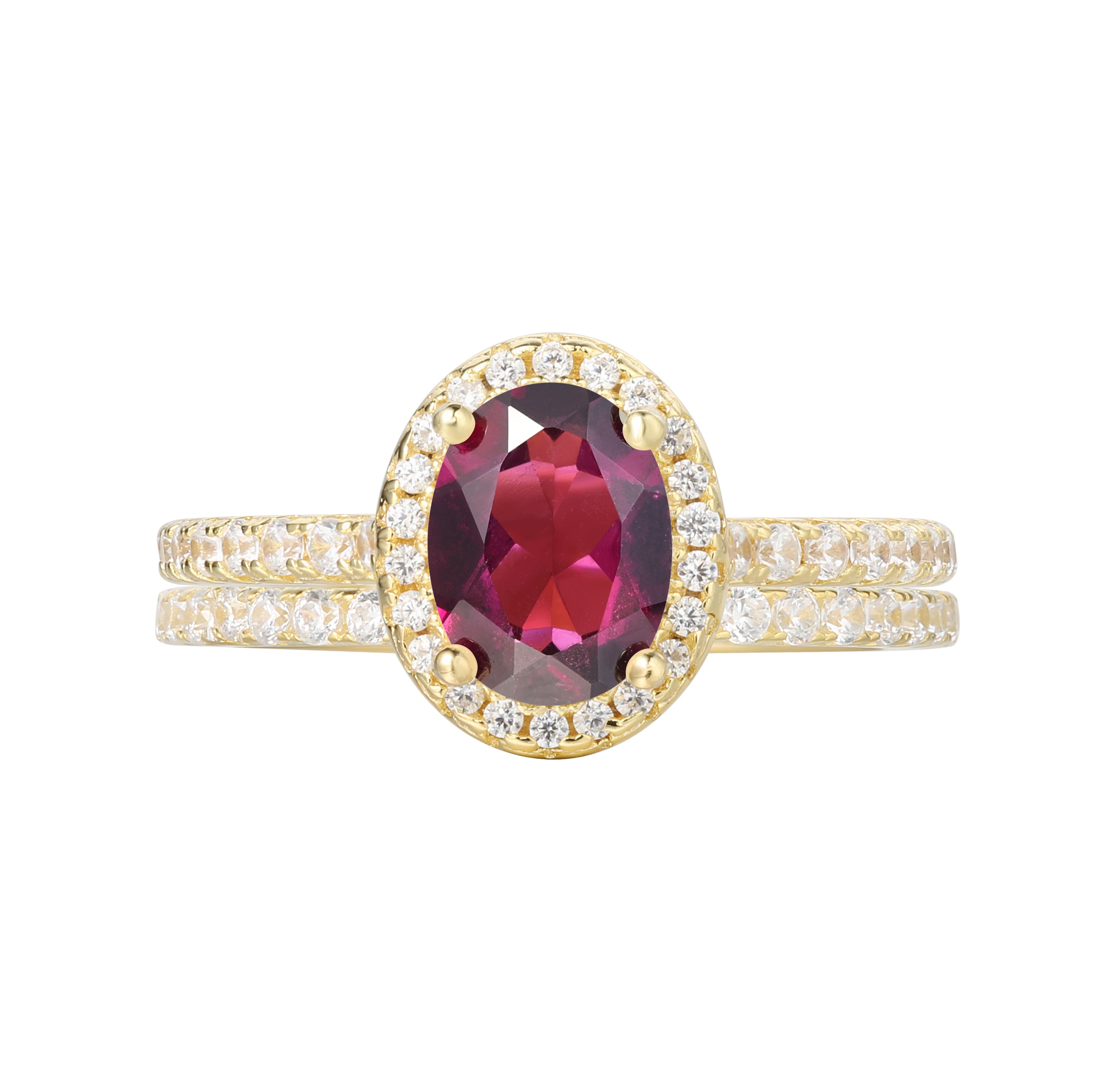 【Amara Cascade Set】Unique Handmade Natural Rhodolite Garnet Engagement Ring Set 2pcs 1.5ct Oval Shape