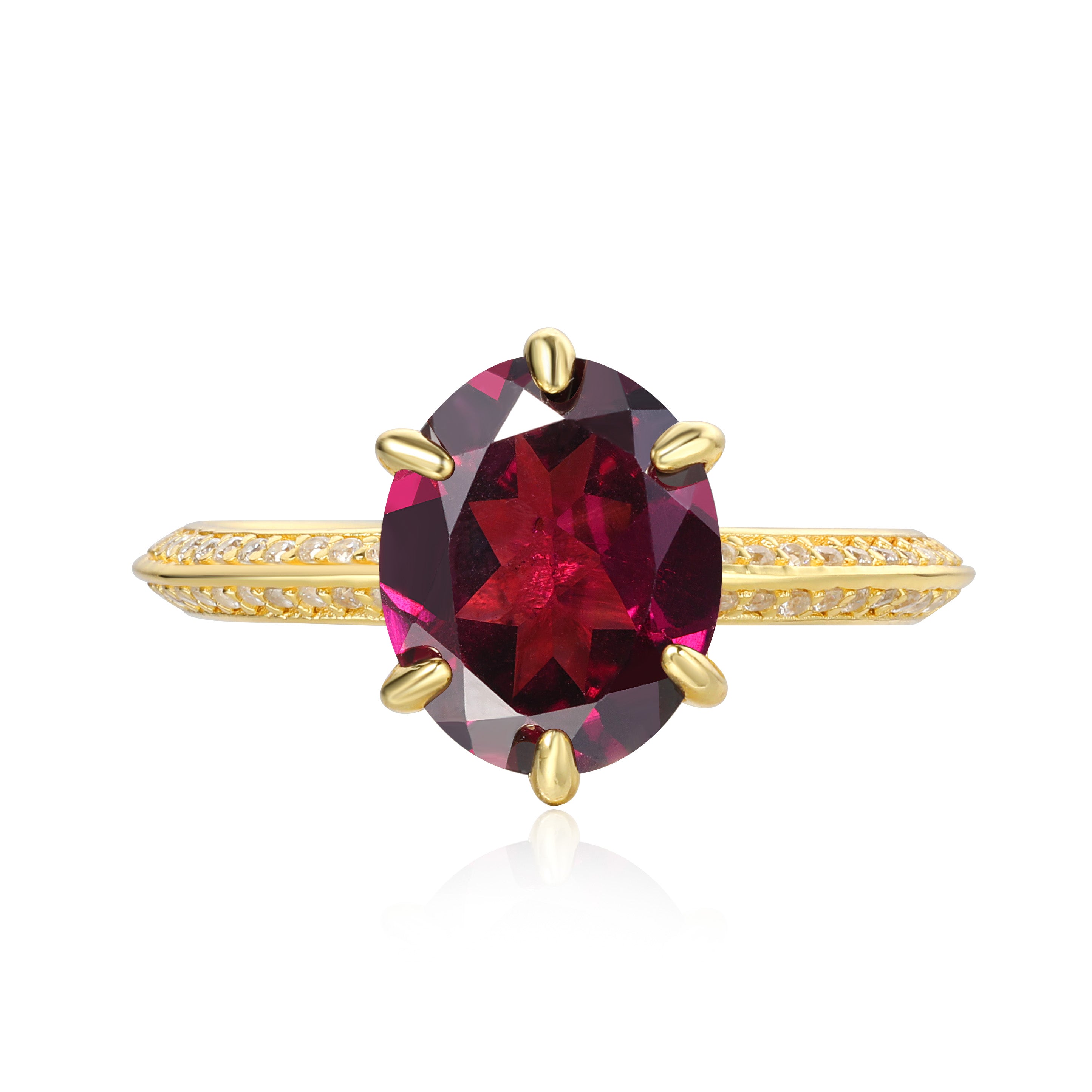 【Rubaiyat】Unique Handmade Natural Rhodolite Garnet Engagement Ring Set Oval Shape