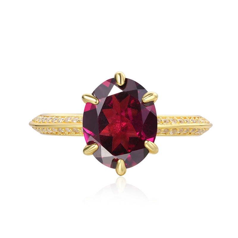 【Rubaiyat】Unique Handmade Natural Rhodolite Garnet Engagement Ring Set Oval Shape
