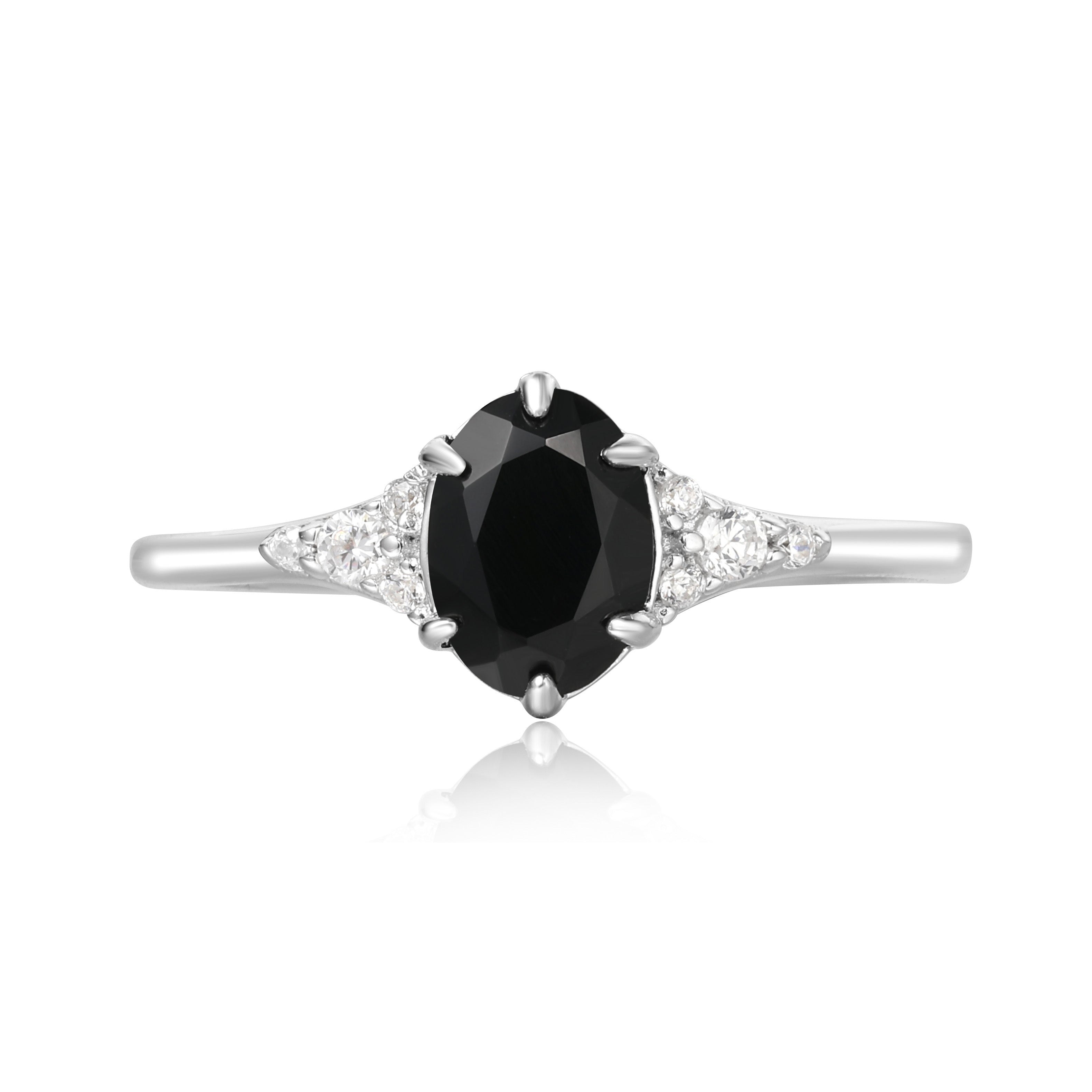 【Lyra】Handmade Natural Black Onyx Engagement Ring 0.75ct Oval Shape