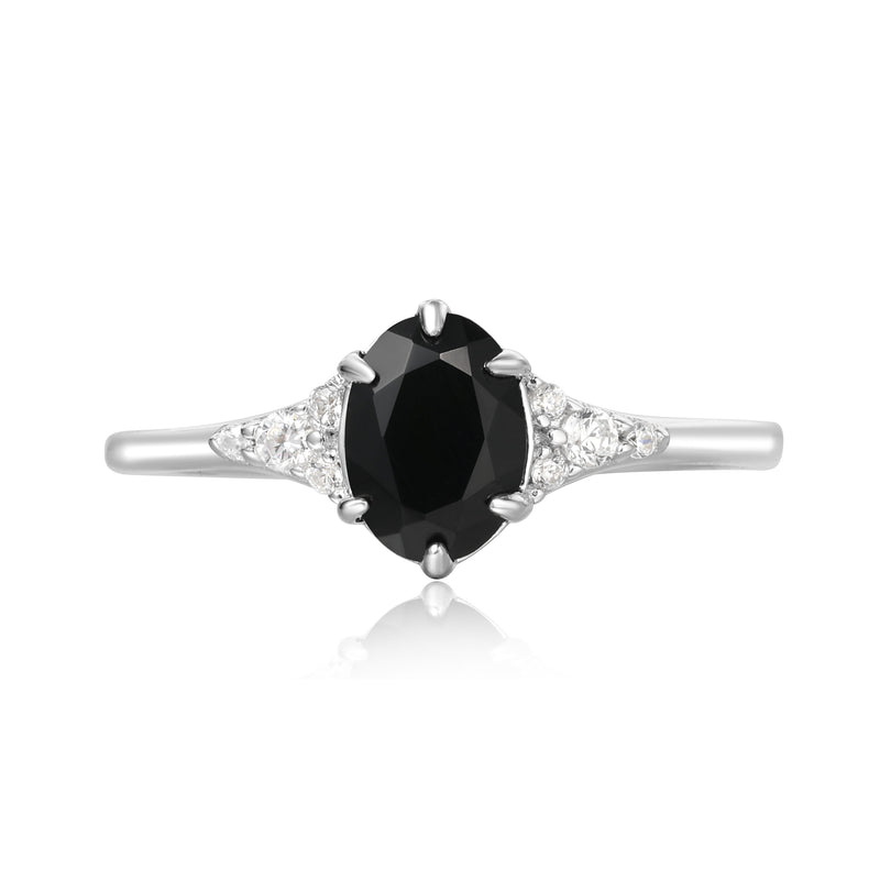 【Lyra】Handmade Natural Black Onyx Engagement Ring 0.75ct Oval Shape