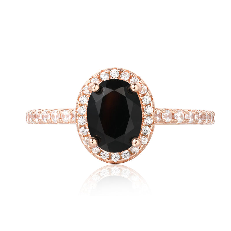 【Onyx Nocturne】Handmade Natural Black Onyx Engagement Ring 1.5ct Oval Shape