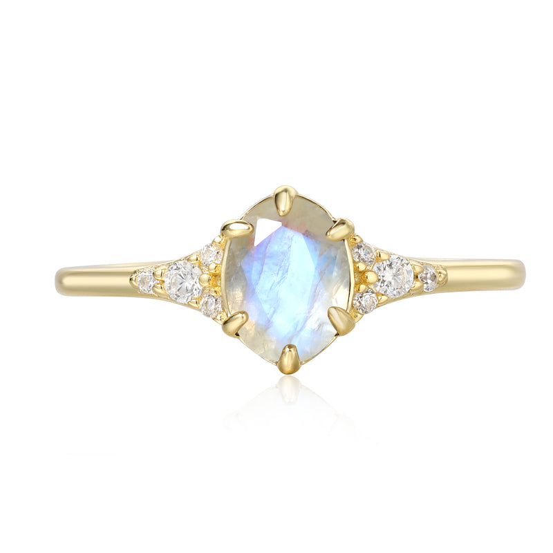 【Artemis】Unique Handmade Natural Blue Moonstone Engagement Ring 0.75ct Oval Shape