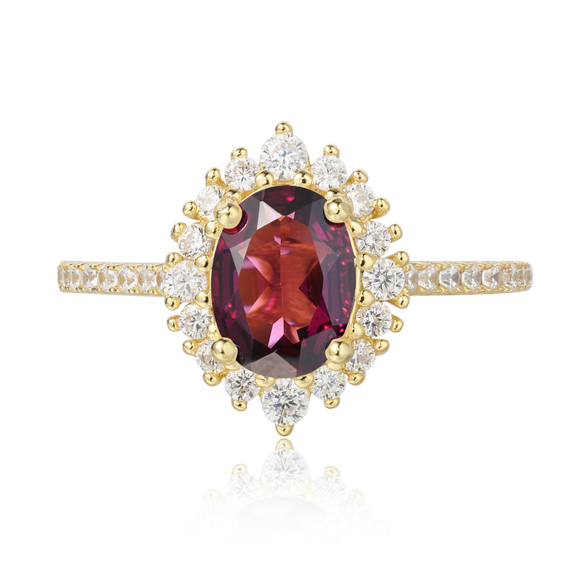 【Valencia】 Handmade Natural Rhodolite Garnet Engagement Ring 1.5ct Oval Shape