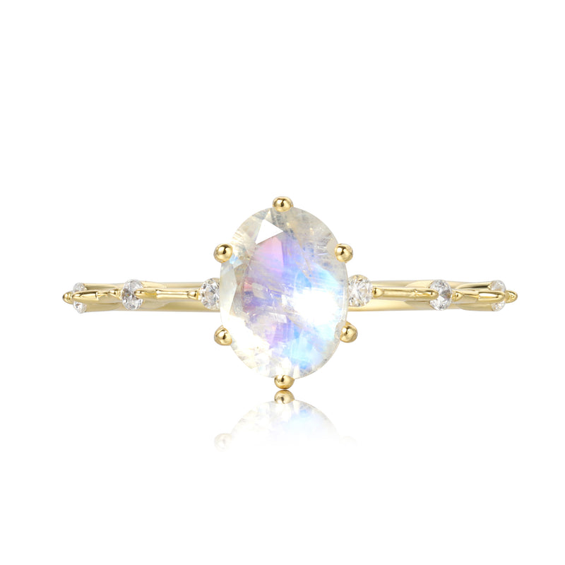 【Eternal Phases】Unique Handmade Natural Blue Moonstone Engagement Ring 1.5ct Oval Shape