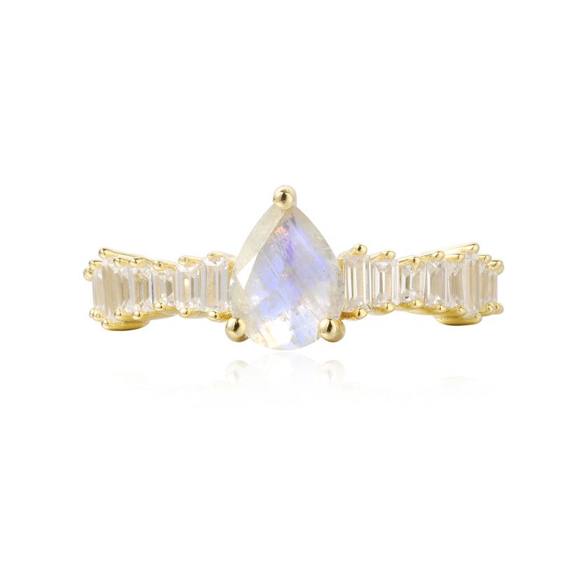【Chalice】Unique Handmade Natural Blue Moonstone Engagement Ring 0.8ct Pear Shape