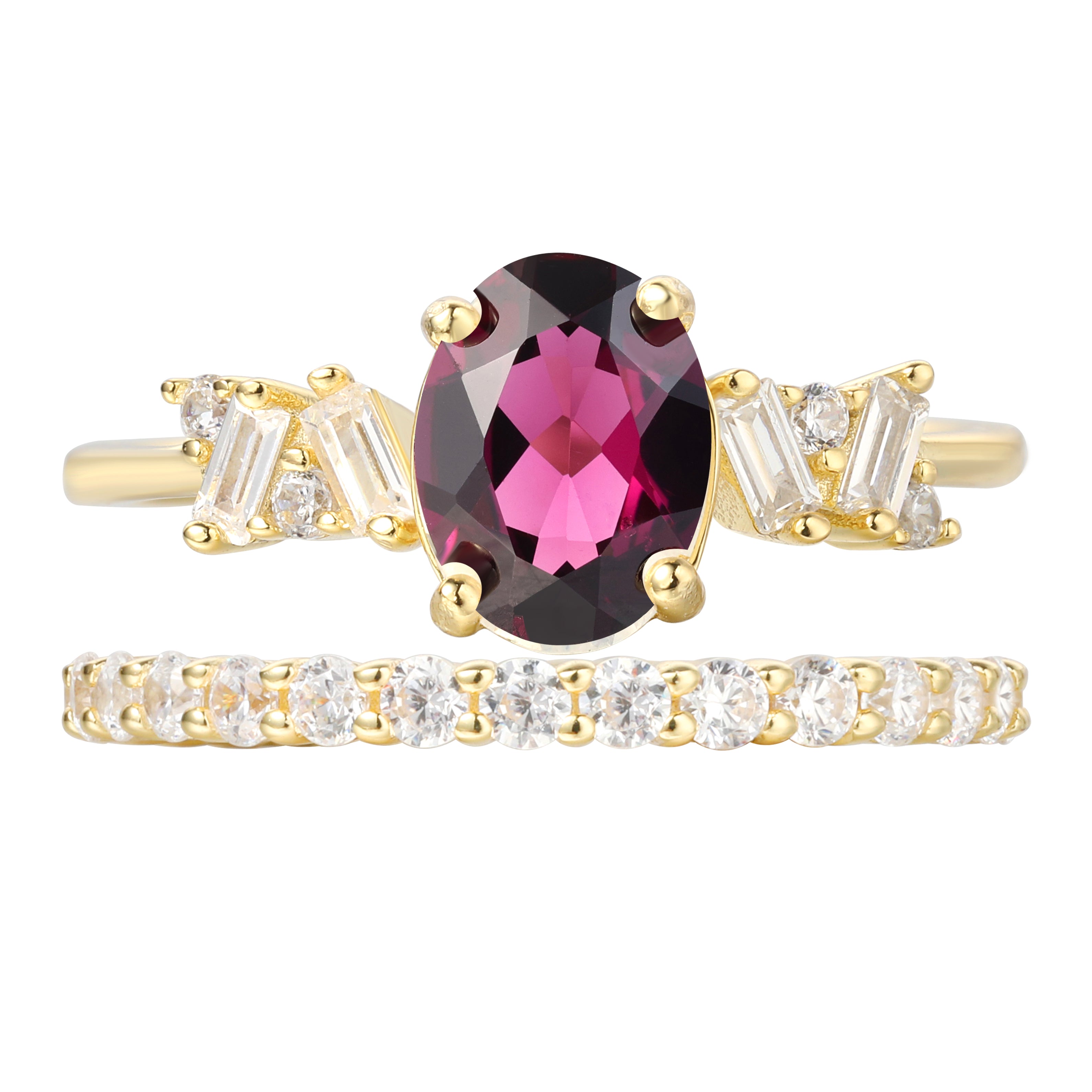 【Fidelis Set】Unique Handmade Natural Rhodolite Garnet Engagement Ring Set 2pcs 1.5ct Oval Shape