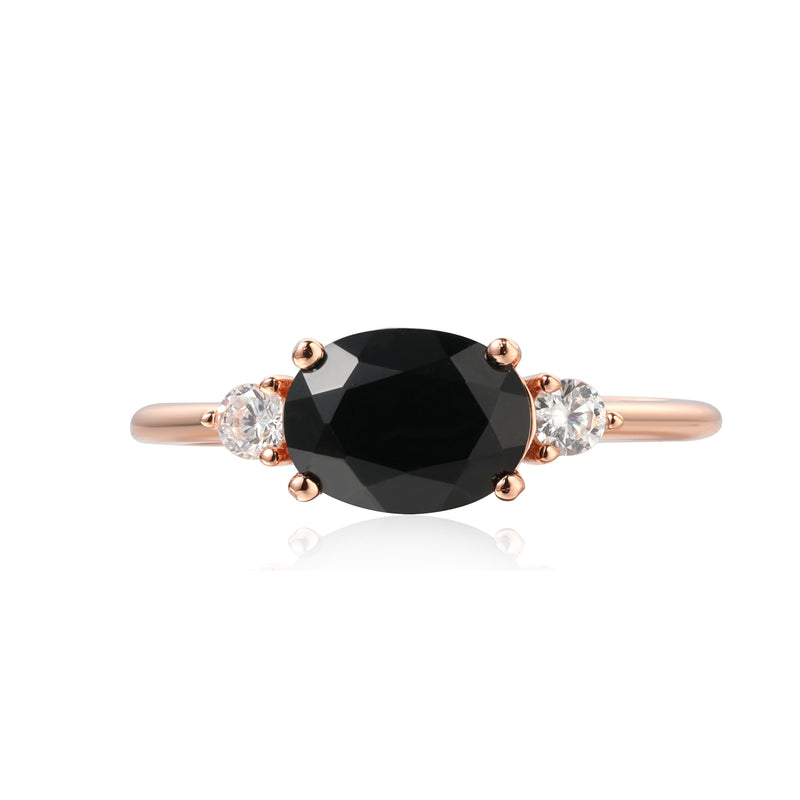 【Onyx Vertex】Handmade Natural Black Onyx Engagement Ring 1.5ct Oval Shape
