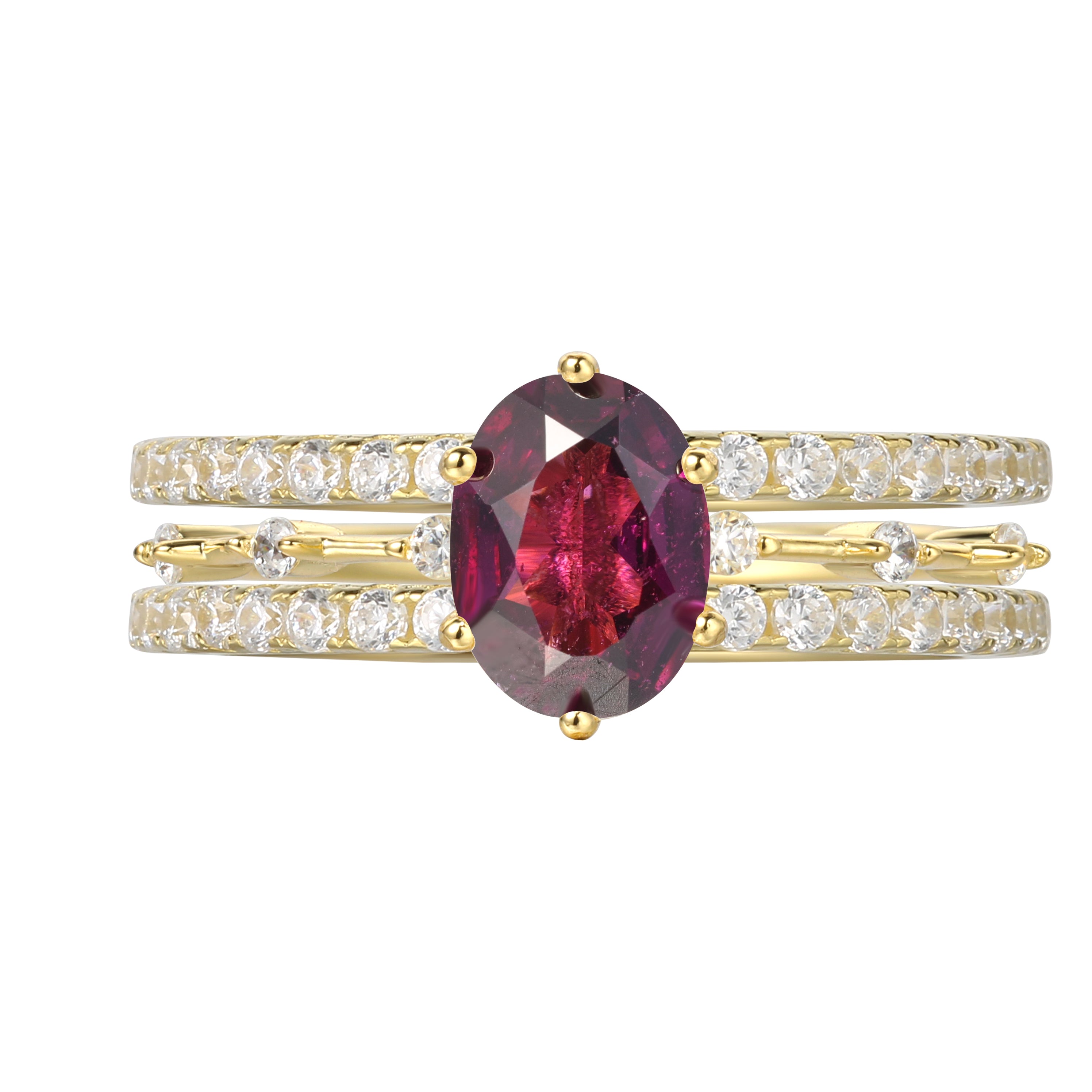 【Passion Set】Unique Handmade Natural Rhodolite Garnet Engagement Ring Set 3pcs 1.5ct Oval Shape