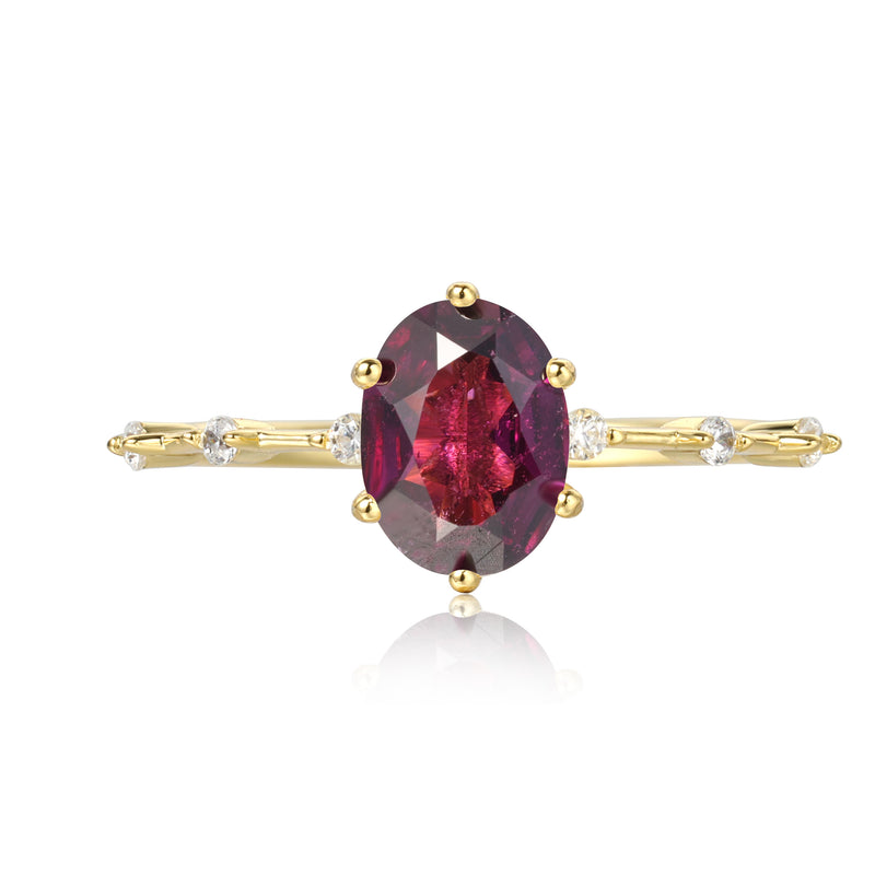 【Passion】Unique Handmade Natural Rhodolite Garnet Engagement Ring 1.5ct Oval Shape