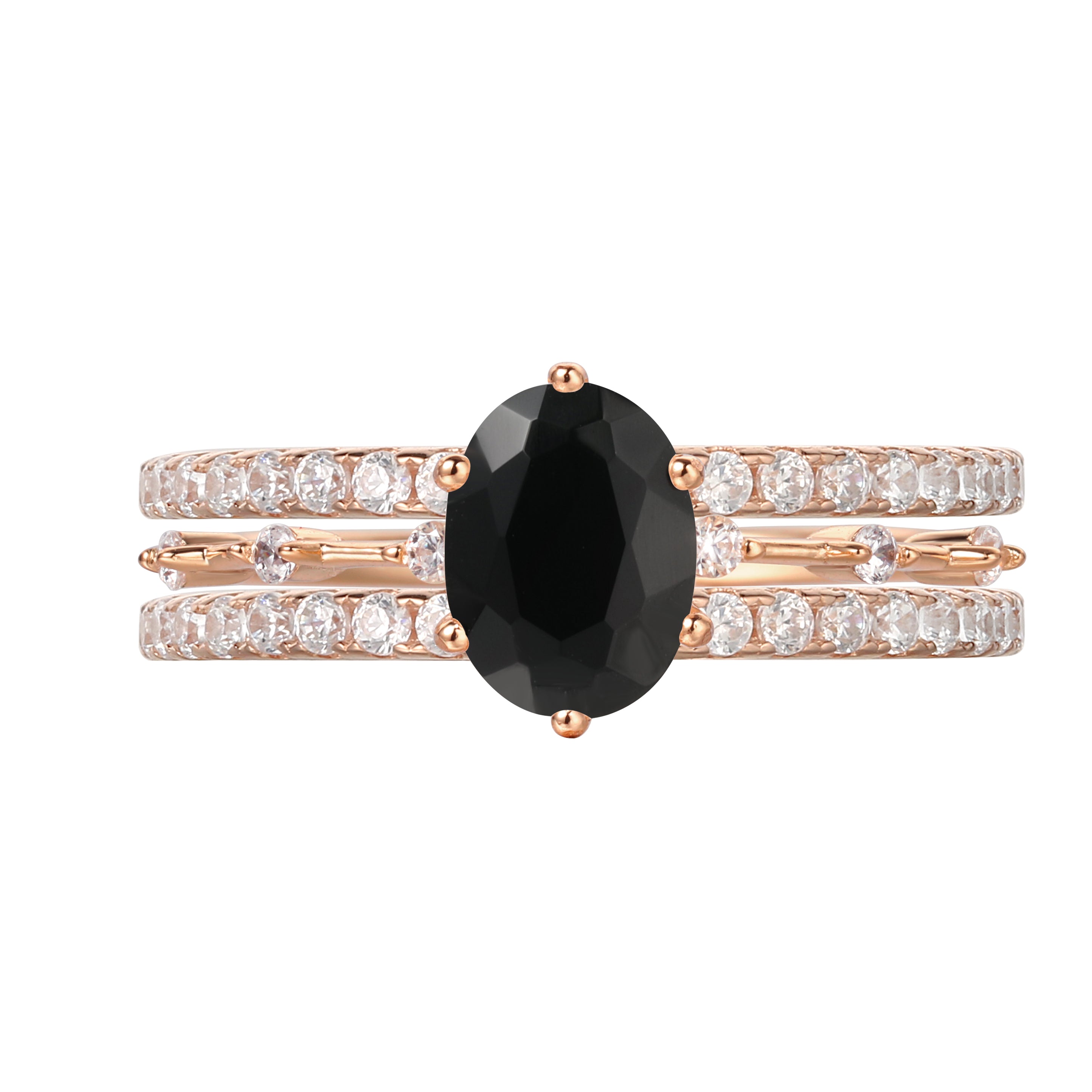 【Aegis Set】Handmade Natural Black Onyx Engagement Ring Set 3pcs 1.5ct Oval Shape