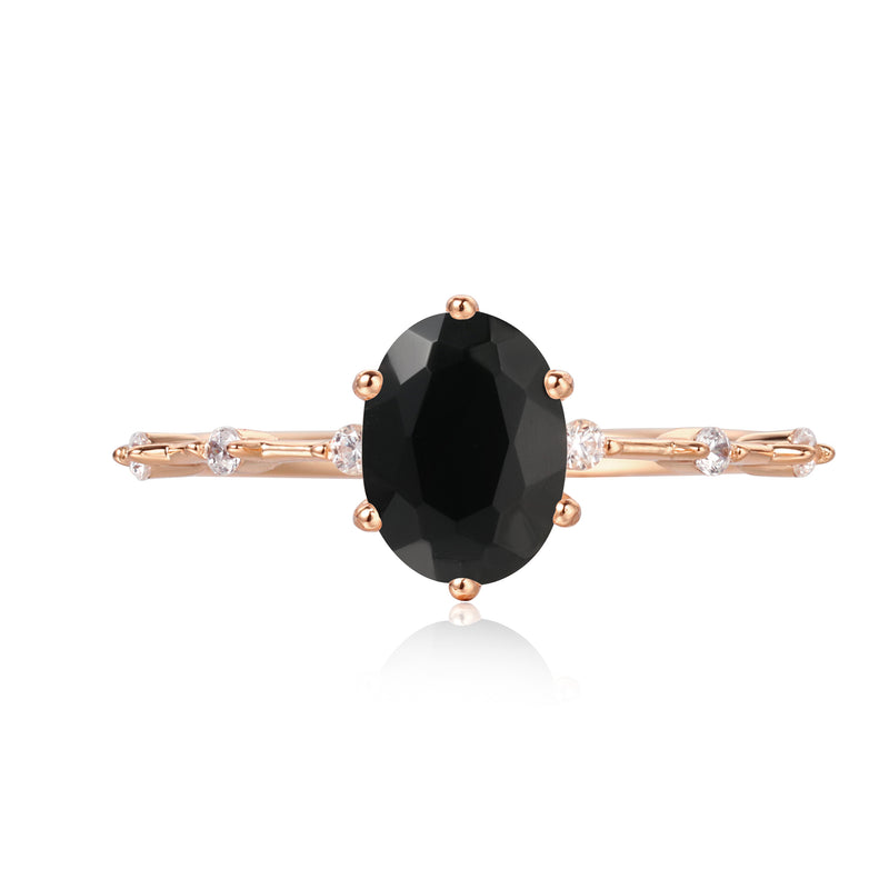 【Aegis】Handmade Natural Black Onyx Engagement Ring 1.5ct Oval Shape