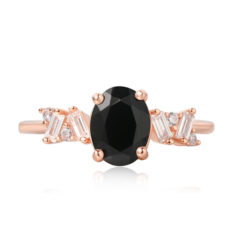 【Eclipsa】Handmade Natural Black Onyx Engagement Ring 1.5ct Oval Shape