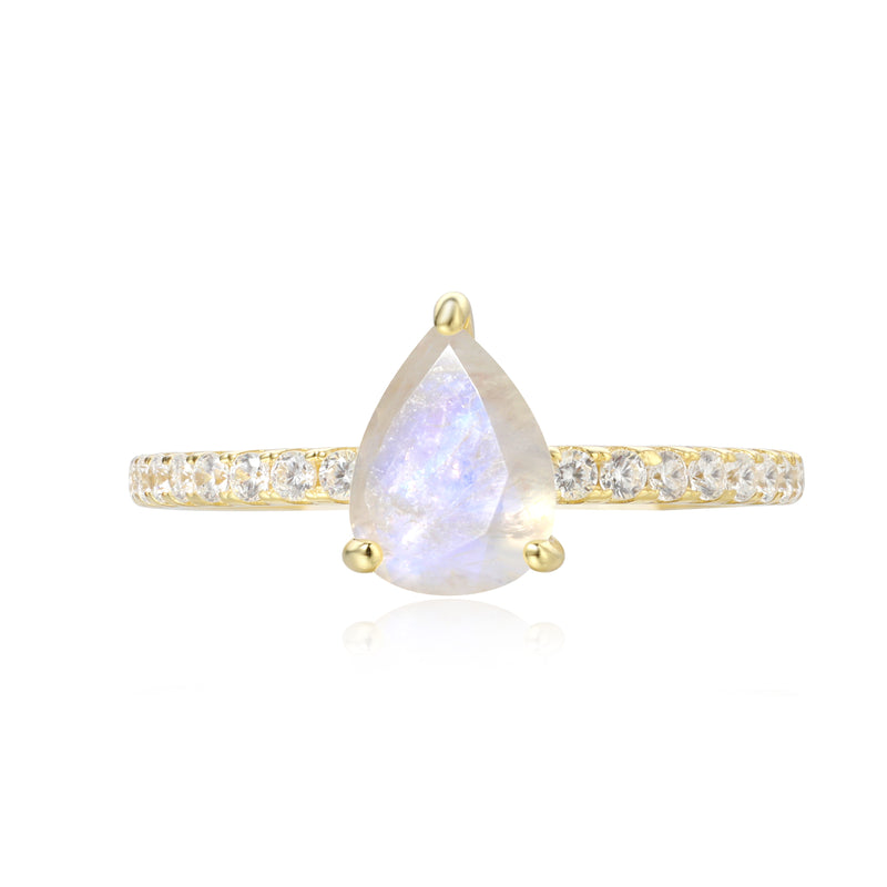 【Aurelia】Unique Handmade Natural Blue Moonstone Engagement Ring 0.8ct Pear Shape