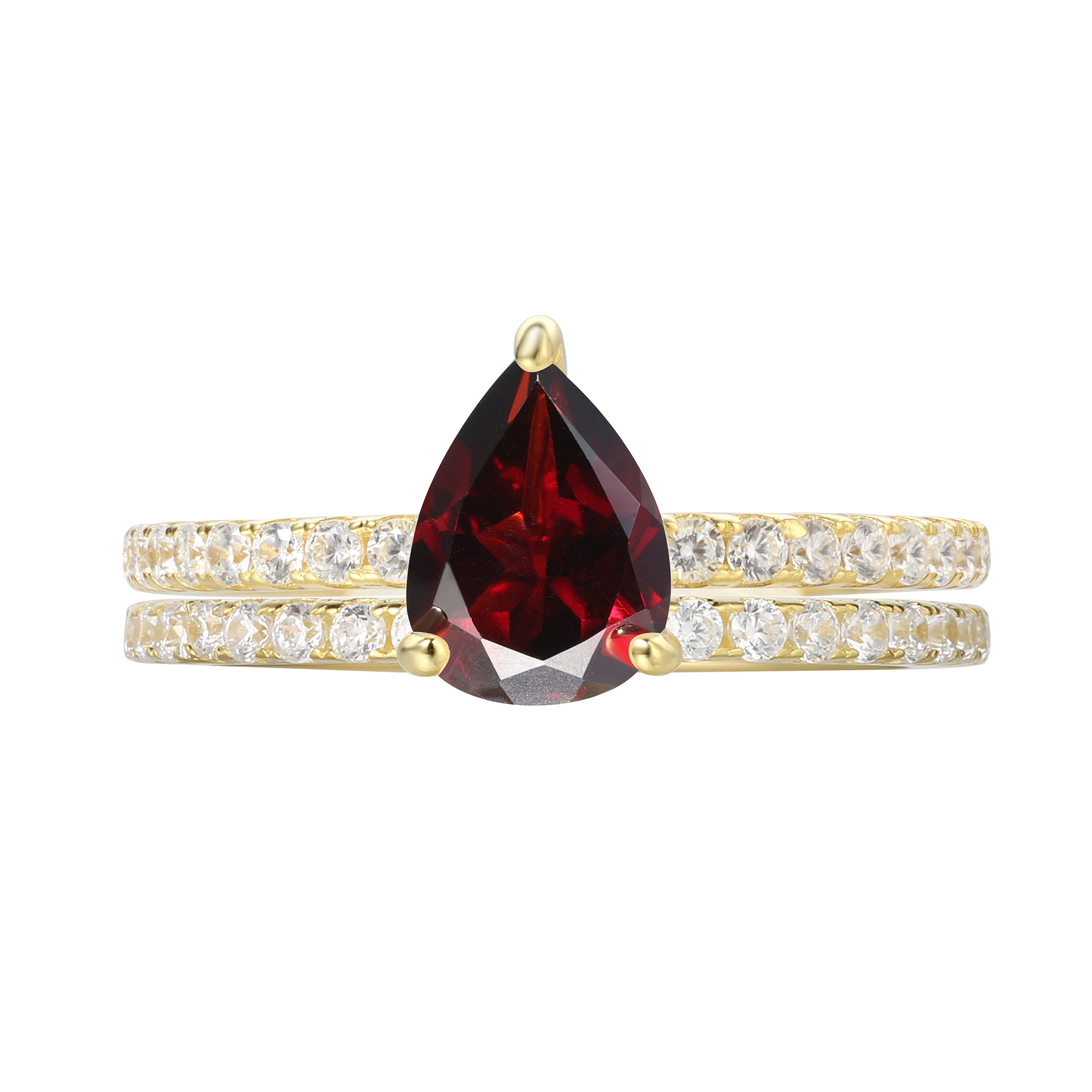 【Rubellite Cascade Set】Unique Handmade Natural Rhodolite Garnet Engagement Ring Set 2pcs 0.8ct Pear Shape