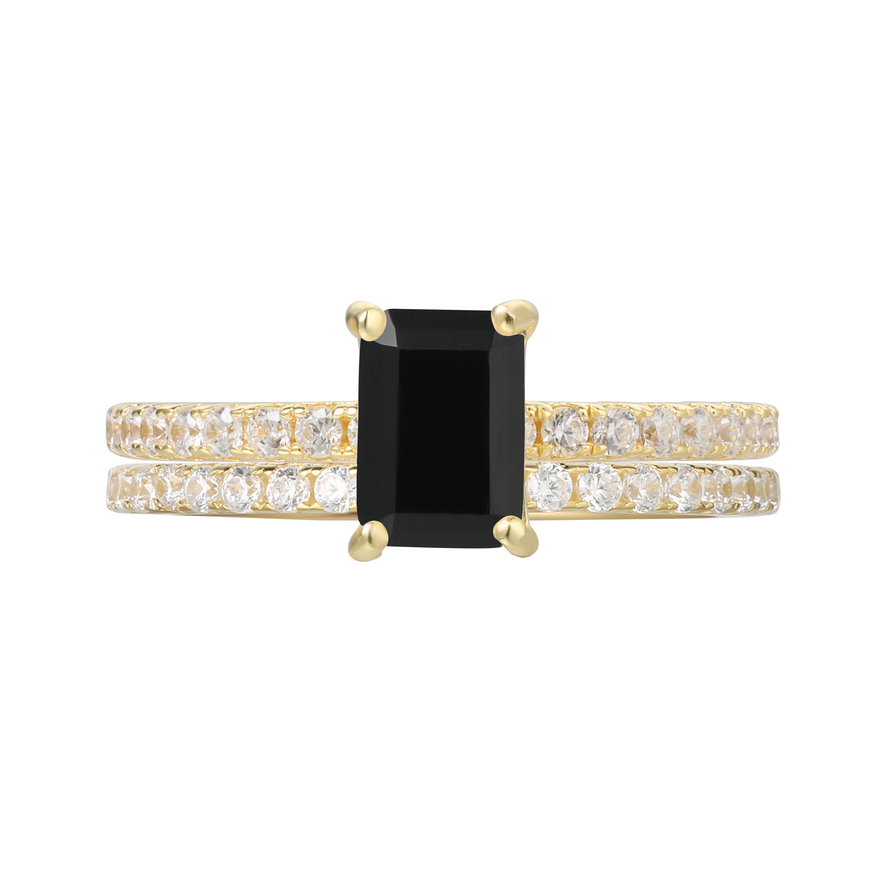 【Onyx Summetry Set】Handmade Natural Black Onyx Engagement Ring Set 2pcs 1ct Baguette Shape