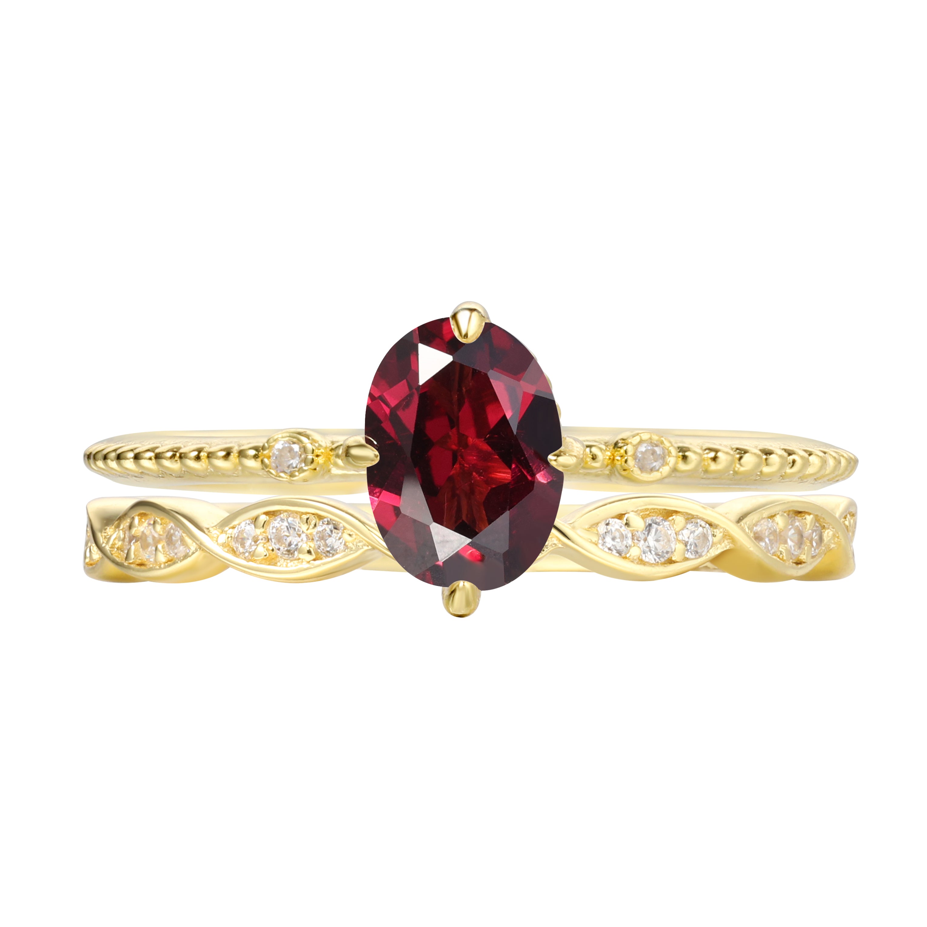 【Carmine Lattive Set】Unique Handmade Natural Rhodolite Garnet Engagement Ring Set 2pcs 0.75ct Oval Shape