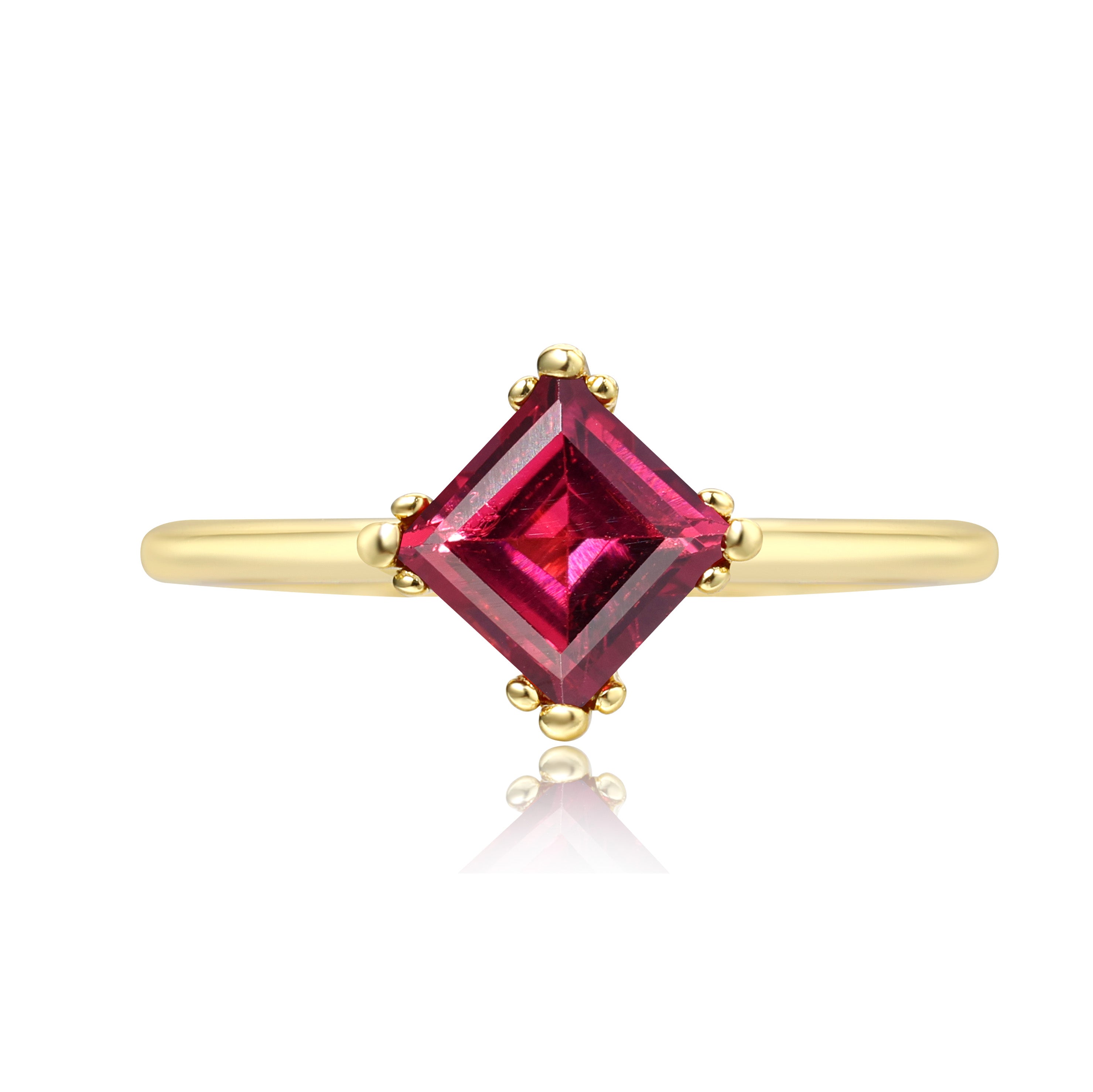 【Rubienne Set】Unique Handmade Natural Rhodolite Garnet Engagement Ring Set 2pcs 0.75ct Princess Shape
